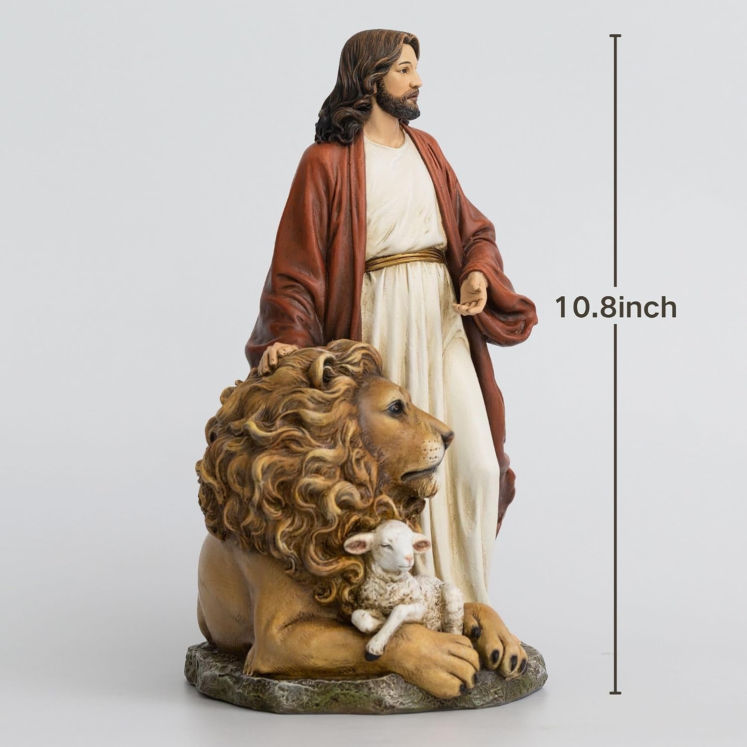 Jesus with Lion and Lamb Statue 10.8 Inch Jesus Figurine the Lion of Judah & The Lamb of God Christian Figurine, Realistic Religious Sculpture for Home Décor, Faith Gift, Church Display