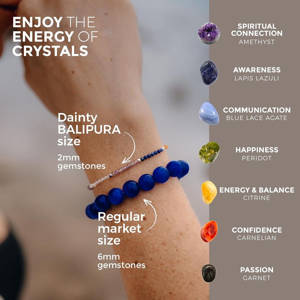 BALIPURA Multi-Chakra Armband für Frauen - Heilkristall & Naturstein Schmuck - Personalisierte Geschenke für Frauen mit winzigen 2mm Perlen in 925er Sterling Silber
