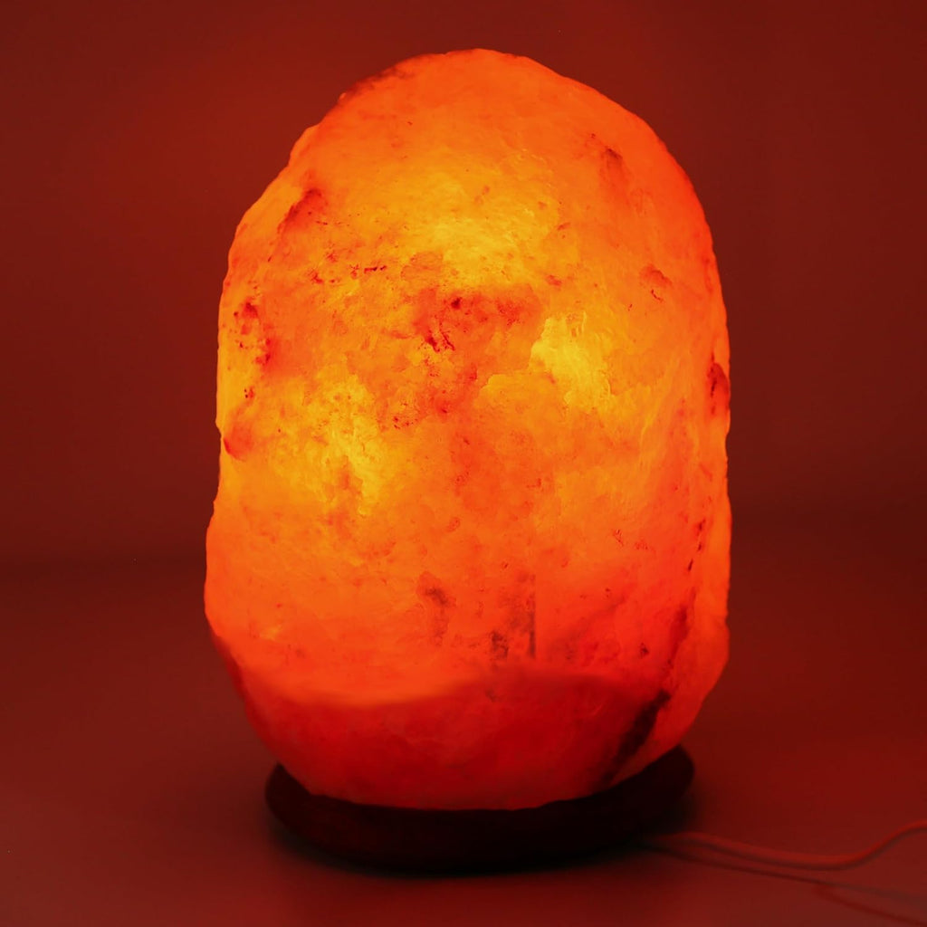 HAF Rosa Salzlampe Pyramide aus echtem Kristallsalz | Salzkristalllampe in Naturform | Salzsteinlampe auf Holzsockel aus der Salt Range Punjab | Dekorative Nachttischlampe für Wellness & Meditation