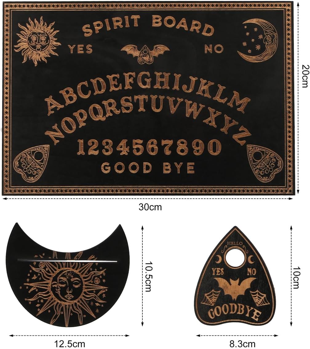 Ieron Ouija-Brett und Tarotkartenhalter-Set, schwarzes Holz-Spirit-Brett, Wünschelruten-Wahrsager-Bretter, Sprechbretter mit Planchette für Hexereibedarf
