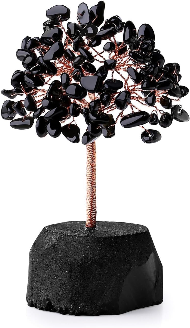XIANNVXI Kristalle Geldbaum Lebensbaum Deko Feng Shui Obsidian Kristallbaum Natürlicher Edelsteine Steine Deko Tree of Life Trommelsteine Basis Bonsai Baum Dekoartikel Home Decor
