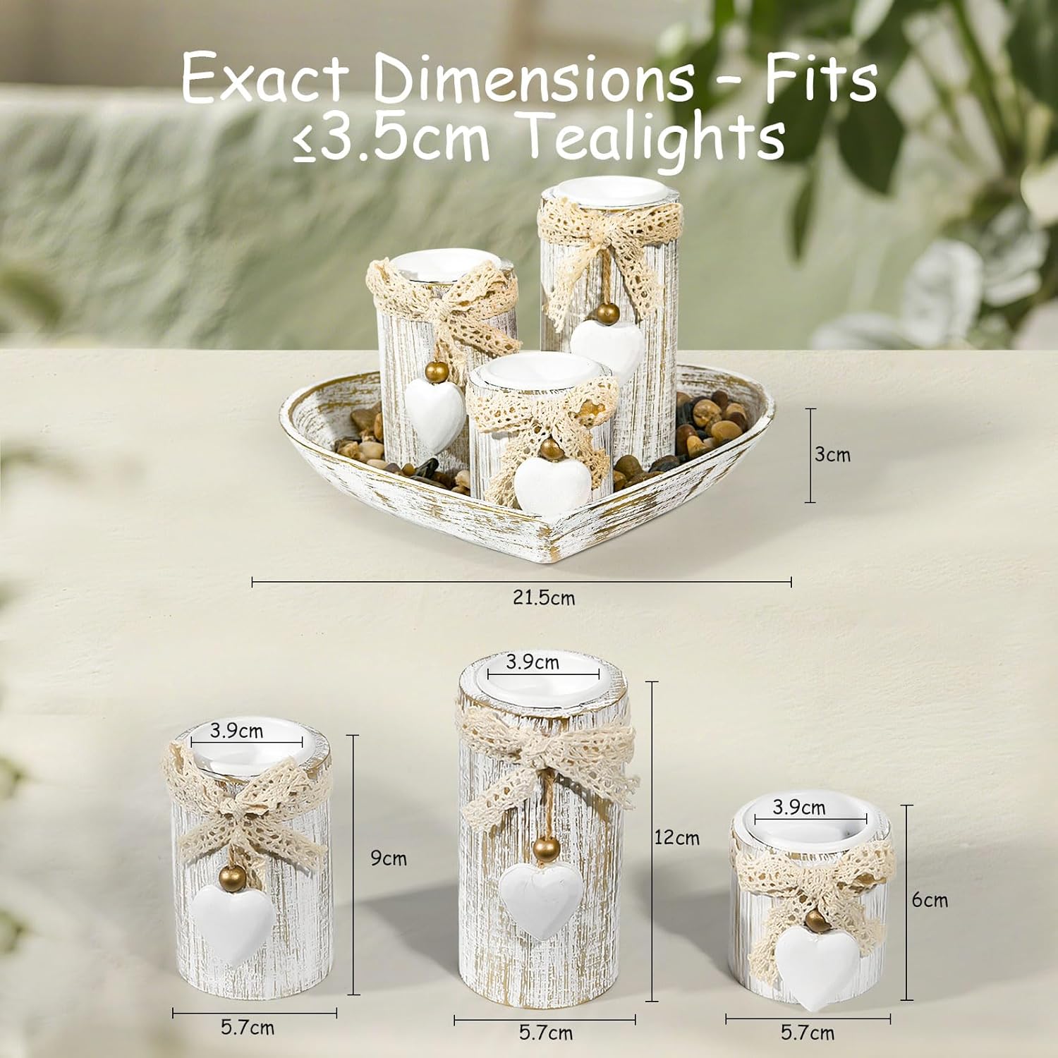 GoMaihe Holz Teelichthalter mit Tablett: 3-teiliges Kerzenständer-Set aus für Hochzeits- und Esstischdekoration, Geburtstagsgeschenk für Mama, romantische Wohndeko, Herzform