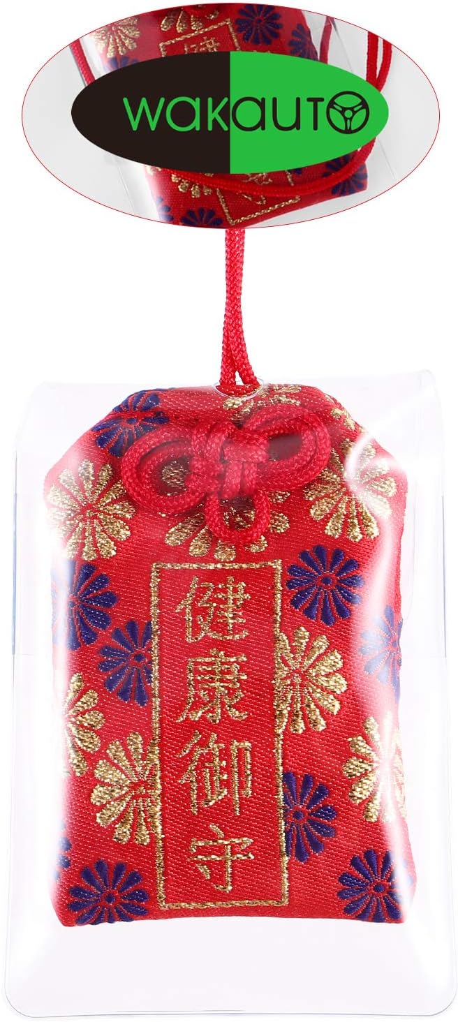 Wakauto Omamori Charm Japanese Shrine Lucky Amulet Blessing Bag for Good Health (Red)