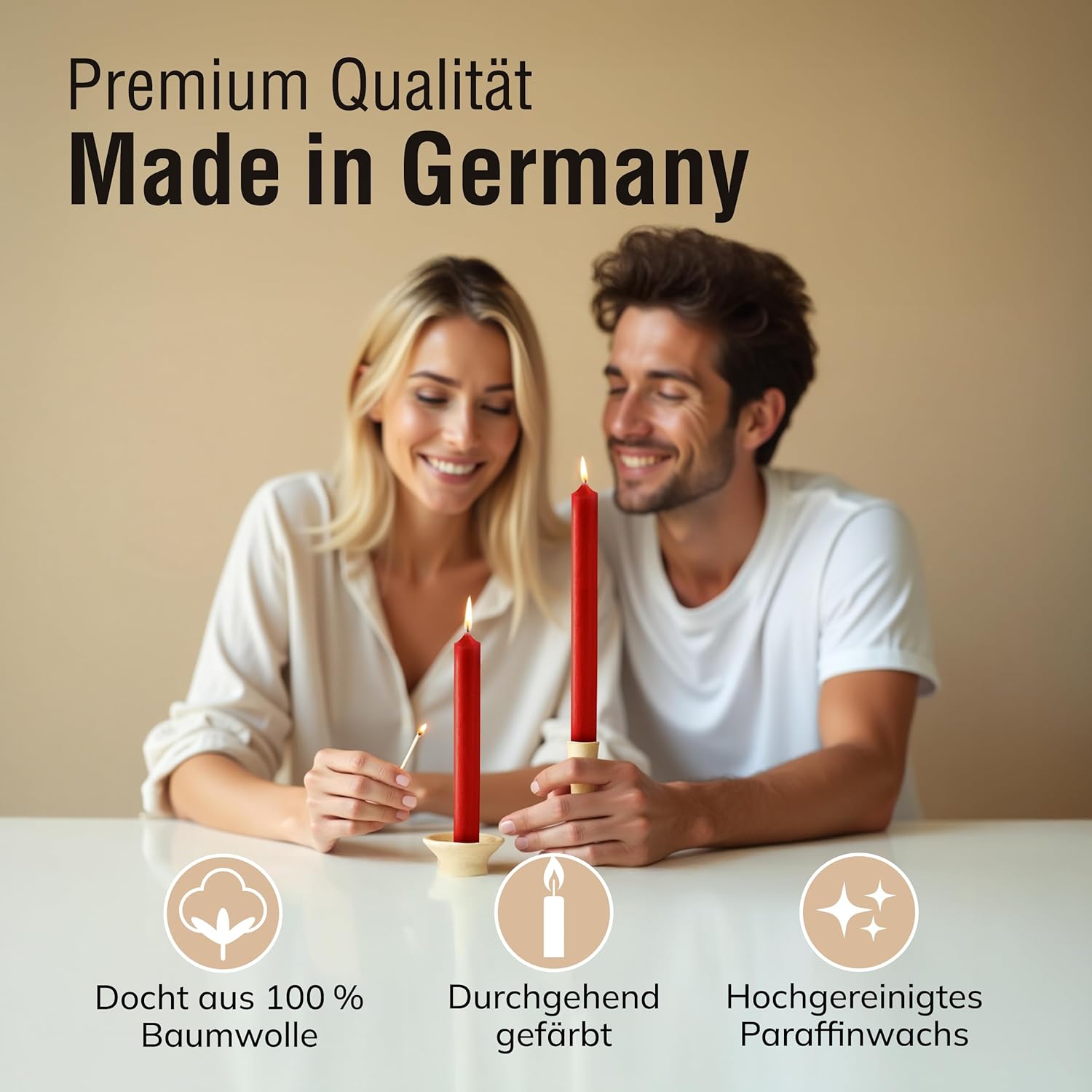 Stabkerzen Rot, 10 Stück, 180mm x 22mm, Durchgefärbte Spitzkerzen, 8+ Stunden Brenndauer, Made in Germany - Ohne Tropfen & Rußen - Unparfümierte und RAL-Zertifizierte Tafelkerzen