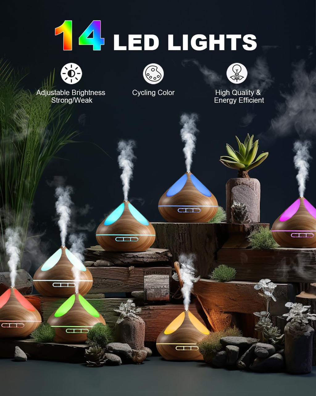 VAAGHANM Aroma Diffuser Diffusoren 500 ml mit 8 ätherischen Ölen, Aromatherapie-Diffusoren, Lufterfrischer, Luftbefeuchter mit Fernbedienung, 4 Timer für Schlafzimmer, Braun