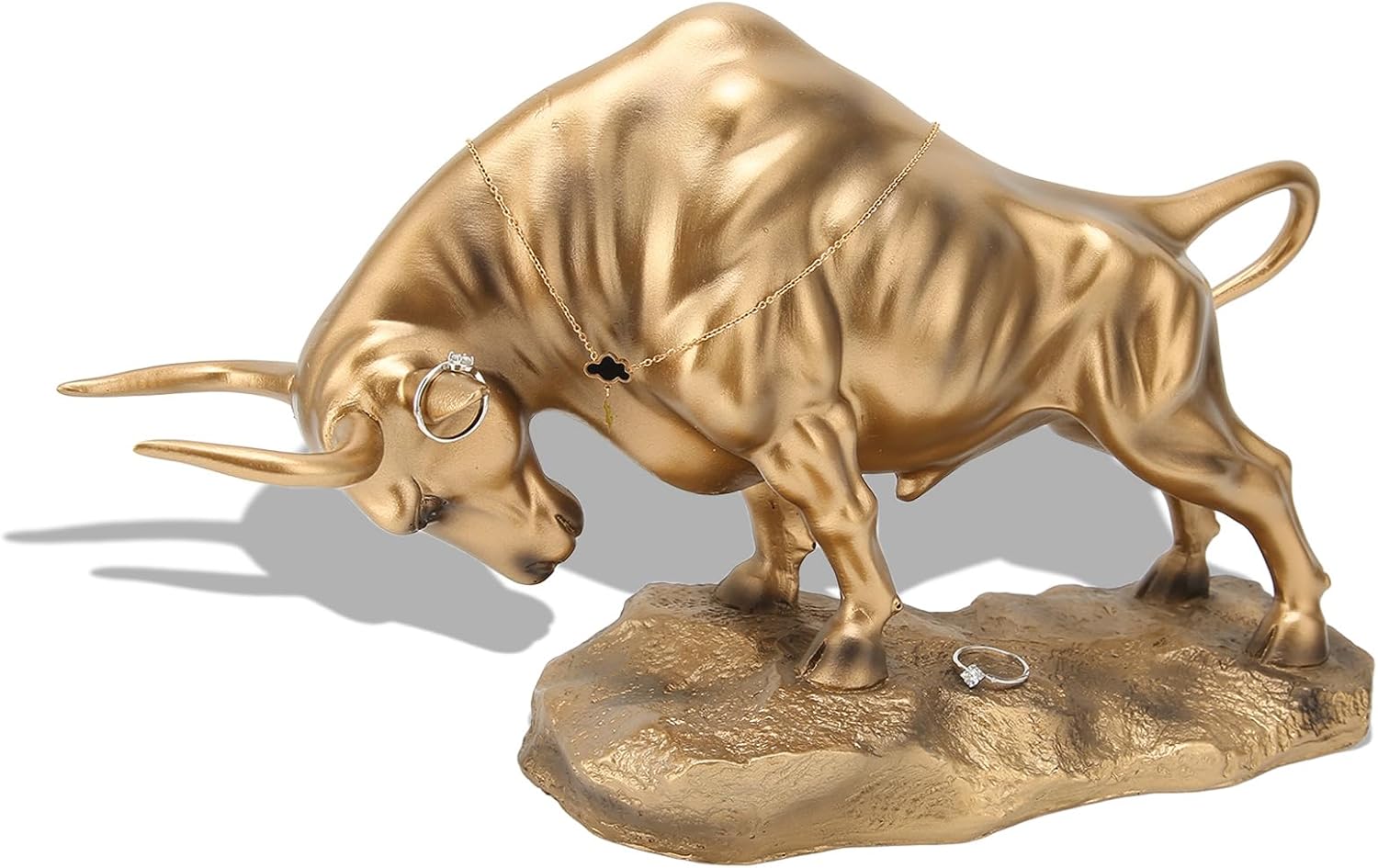 Golden Feng Shui Bull Sculpture Made of Resin - Ox Figure for Happiness, Career and Wealth - Chinese Souvenir, Gift, Home Office Table Decoration for TV Cabinet