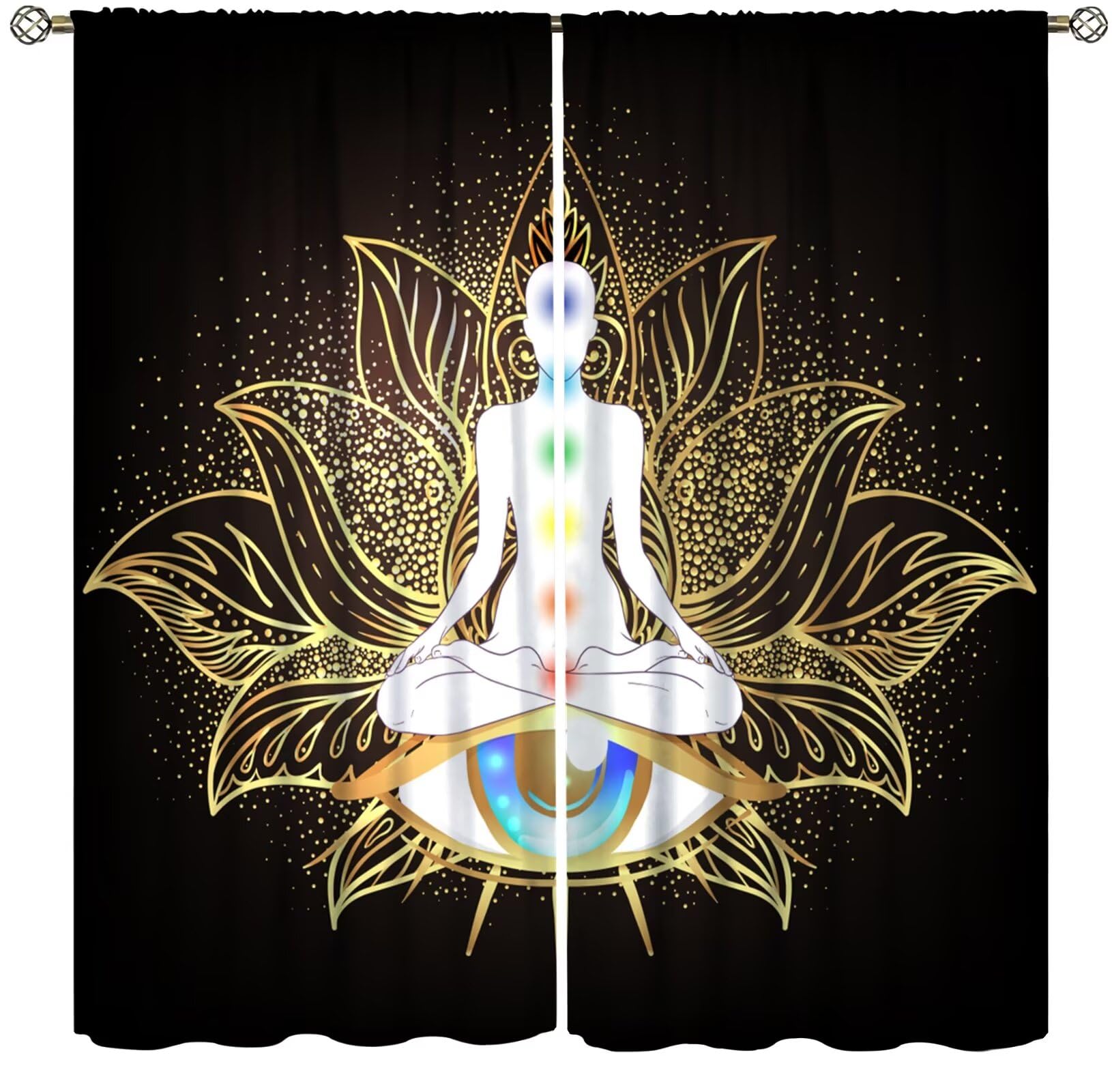 ZhiRain Seven Chakra Curtains Hippie Yoga Meditation Boho Mandala Galaxy Curtain with Rod Pocket for Bedroom Living Room Home Decor Drapes Window Treatments 2 Panels Set 42" W X 45" L