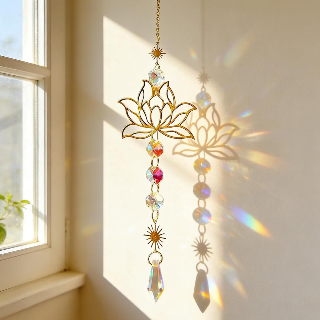 Lotus Crystal Sun Catcher, 11 x 8 x 2.5 cm, Premium Sun Catcher, Crystal & Sun Catcher, Elegant Lotus Pendant & Wind Chime, Perfect Window Decoration, Hanging for Home, Office