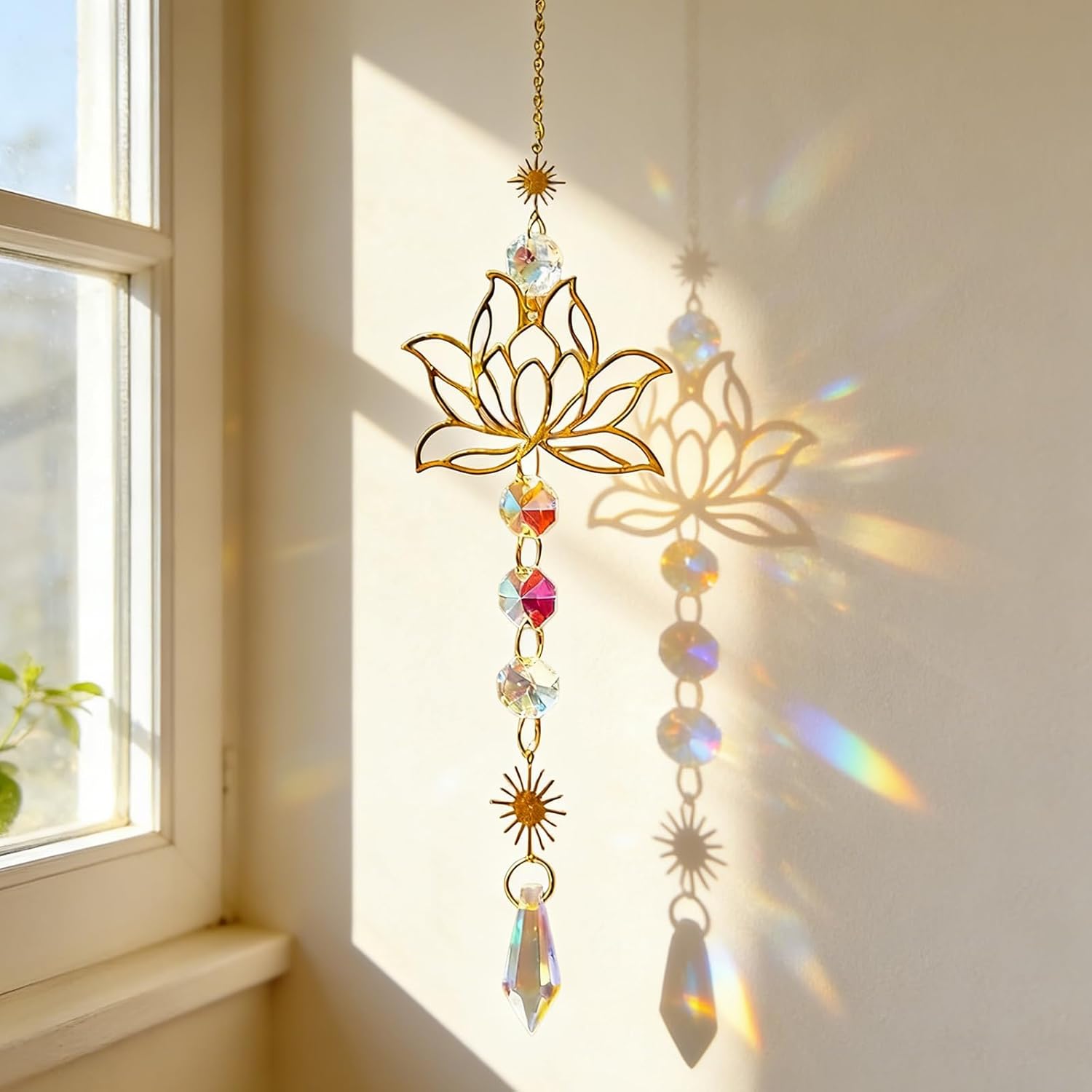 Lotus Crystal Sun Catcher, 11 x 8 x 2.5 cm, Premium Sun Catcher, Crystal & Sun Catcher, Elegant Lotus Pendant & Wind Chime, Perfect Window Decoration, Hanging for Home, Office