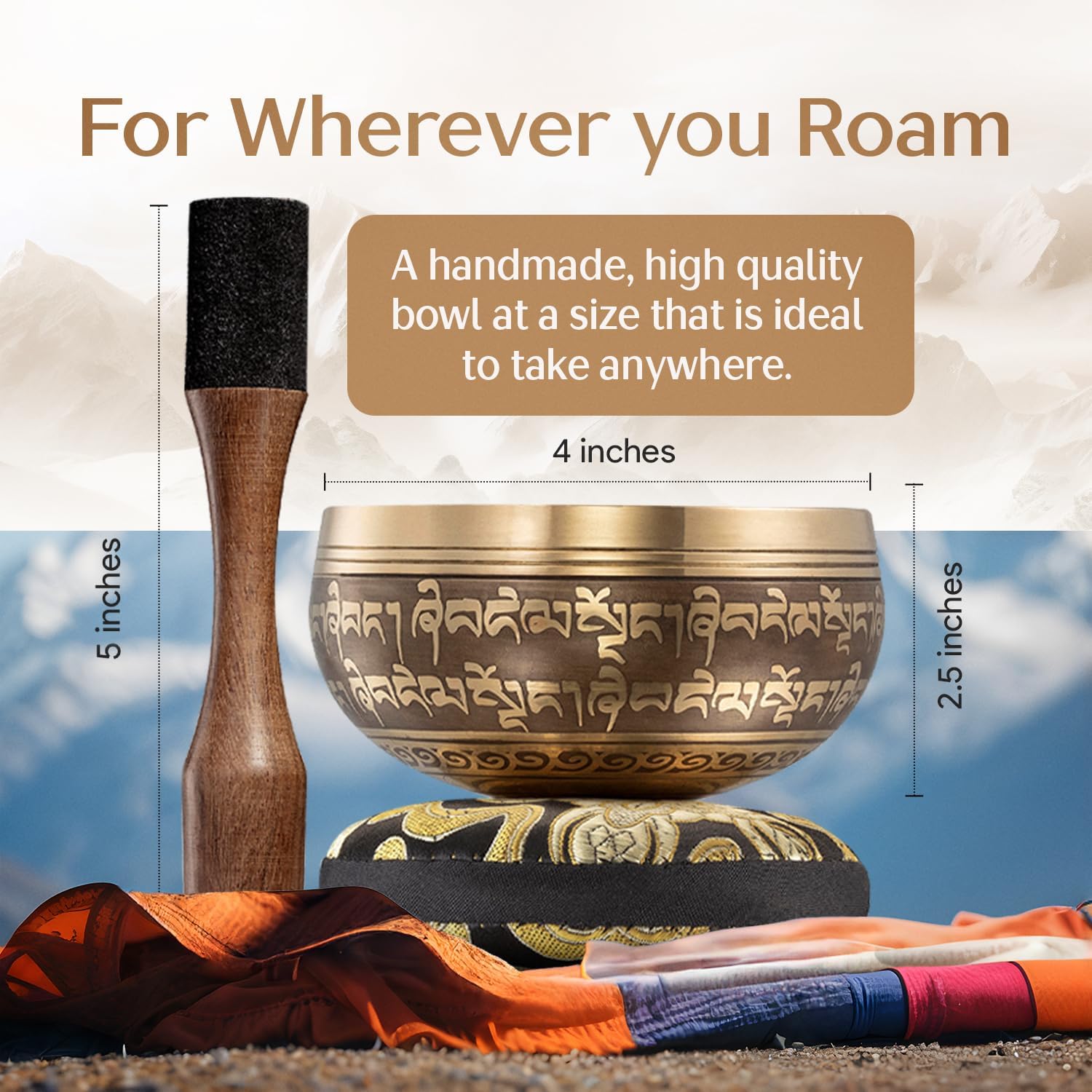 Authentic Tibetan Singing Bowl Set – Sound Bowl & Meditation Bowl with Cushion, Mallet & Guide – Yoga Meditation Kit – Stress Relief Tools – Ancient Himalayan Meditation Tools
