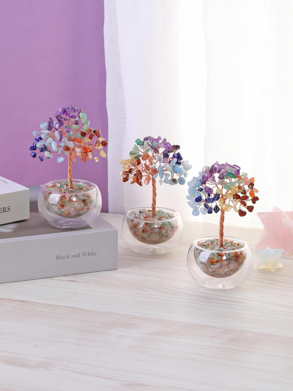 7 Chakra Feng Shui Baum mit Glas Basis Lebensbaum Deko Heilsteine Edelsteine Baum Geldbaum Kristallbaum Glücksbringer Spirituelle Feng Shui Deko