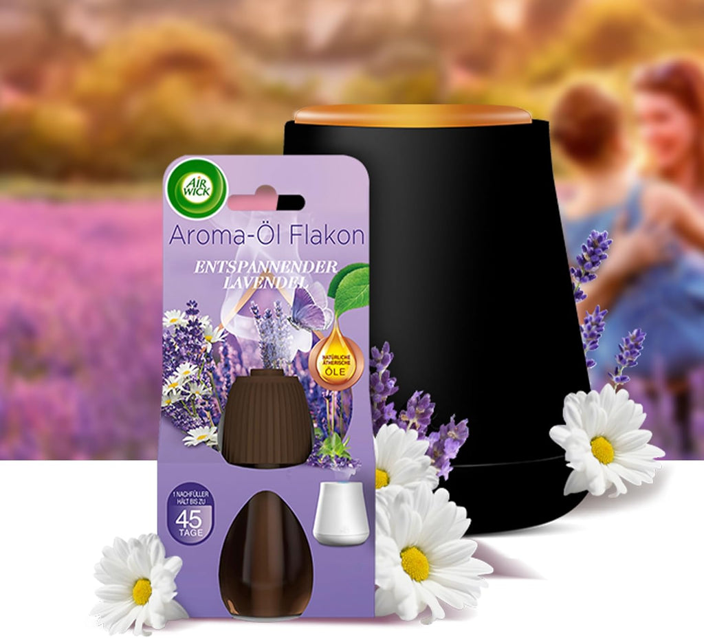 Air Wick Scented Oil Bottle - Fragrance Oil Refill Set for Air Wick Diffuser - Fragrance: Relaxing Lavender – 3 x 20 ml Essential Oil with Diffuser.