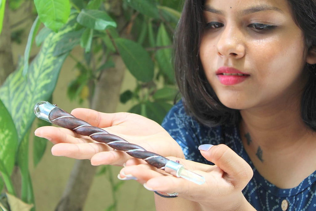 Jet International Beautiful Rosewood Plain Twisted Long Healing Stick Long Wall Himalayan Crystal Ball Point Nepal Tibetan India Asian Aura Energy Balance Garnet Cabochon Love Picture is