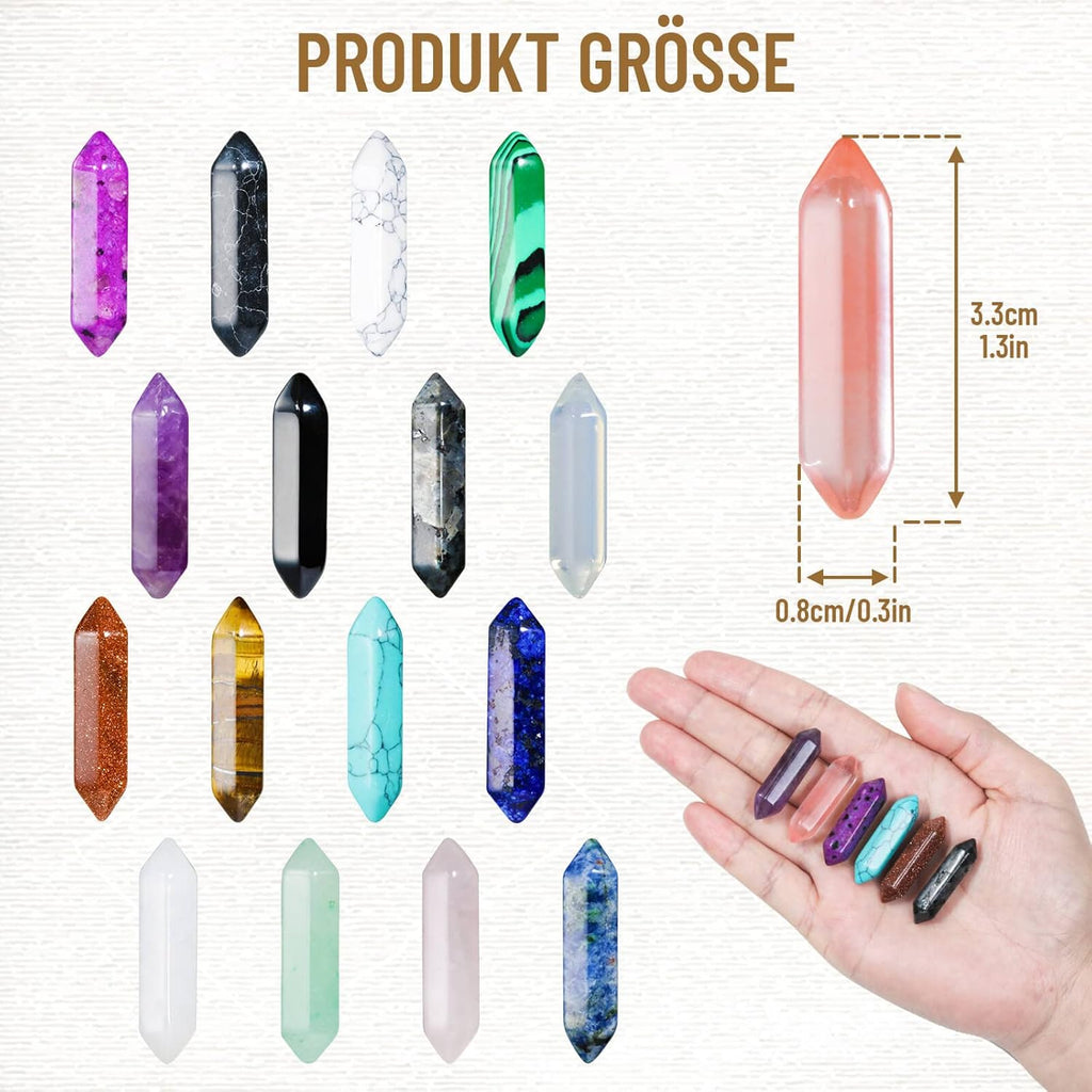 17Stück Heilende Kristalle Steine Sets, Sechseckige Heilkristalle Reiki Meditation Edelsteine Chakra Steine Amethyst Tigerauge Obsidian Rosenquarz Anhänger Spirituelle Deko Esoterik Geschenke