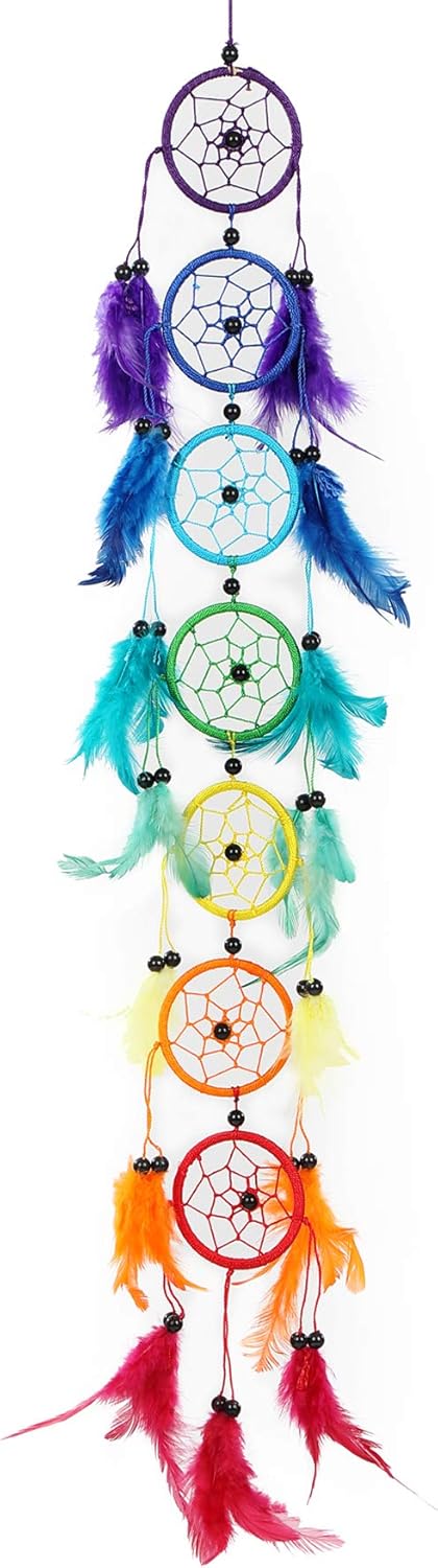 Pink Pineapple Dreamcatcher mit Federn und Perlen: Handgemachter Traumfänger Vielen Farben Erhältlich - Regenbogen - Traumfanger (6 x 50 cm)