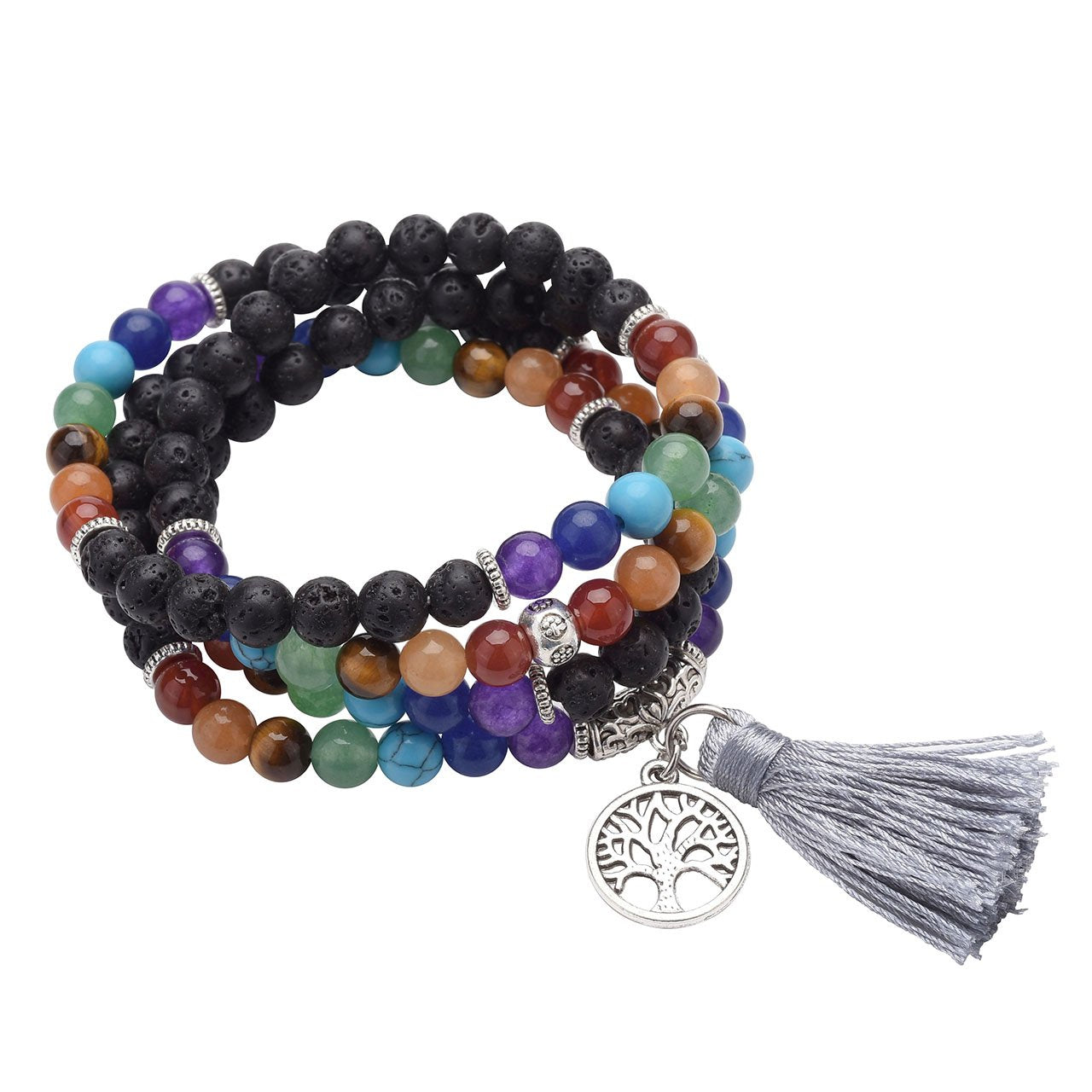 CrystalTears Mala Kette 108 Perlen Wickelarmband Chakra Steine Mala Armband mit Lebensbaum Anhänger 6mm Perlen Buddhismus Gebetskette Healing Reiki Halskette