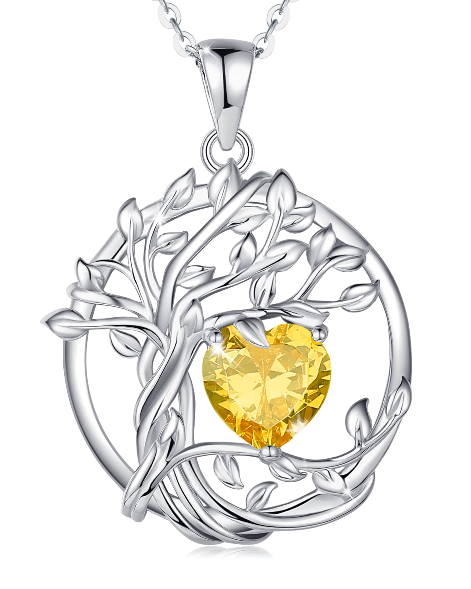 FANCIME Tree of Life Baum des Lebens Geburtstein Halskette Sterling Silber Anhänger Geburtstein Kette Edelstein Jahrestag Geburtstag Schmuck Weihnachten Geschenke für Damen Mama Ihre Frau