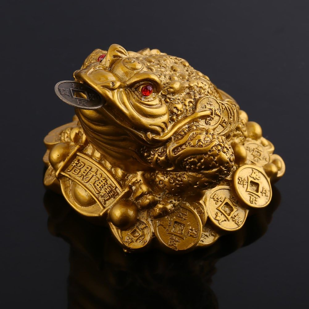 Lucky Money Frog/Toad, Feng Shui Toad/Frog Treasure Basin Statue With Coin Attract Wealth and Good Luck, Feng Shui Decoration(65×60×50mm-Brass)