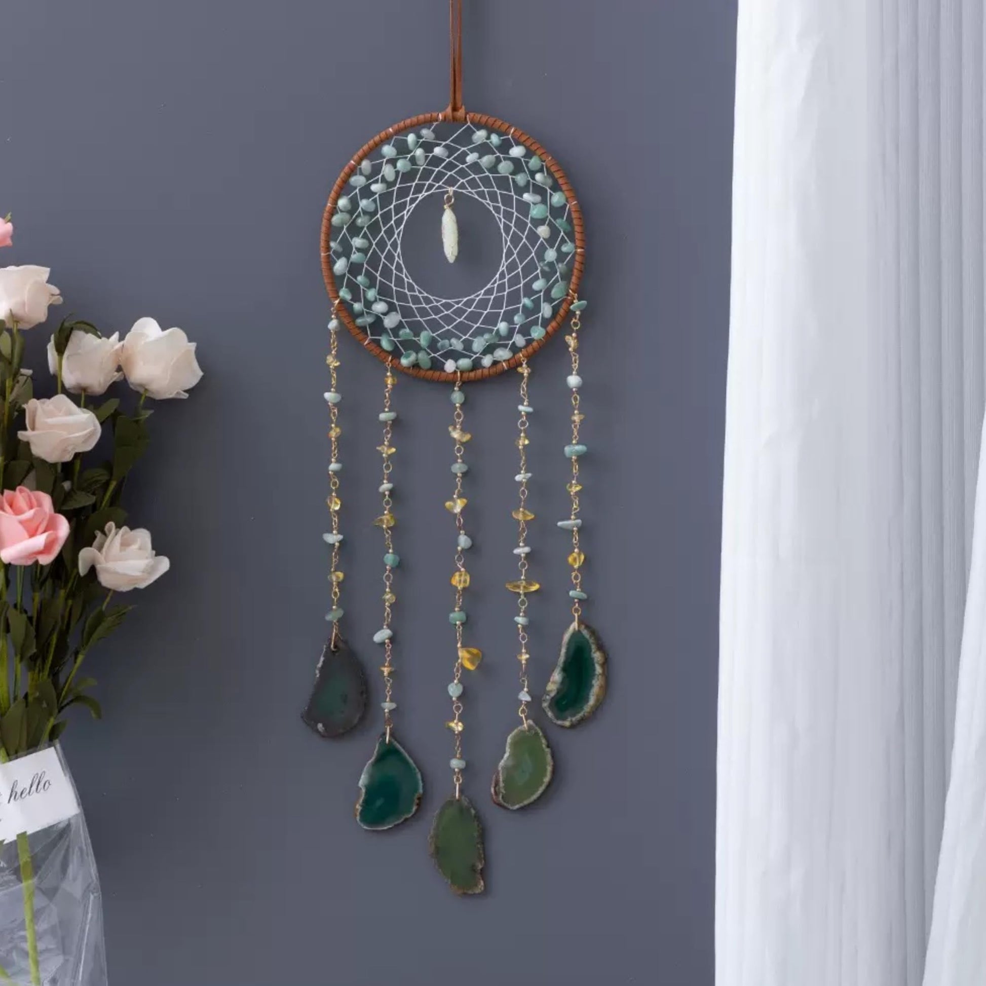 Crystals Tree of Life Dream Catcher, Natural Gemstone Agate Chakra Sign, Wall Hanging, Home Decoration for Meditation, Yoga Wall Art, Mandala Ornaments for Bedroom (7 Chakra Crystals)