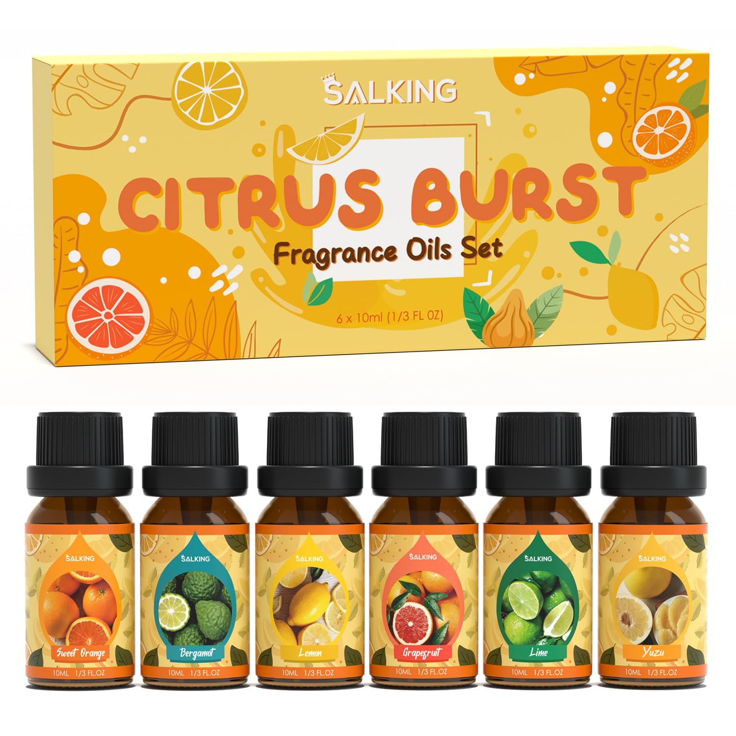 SALKING Essential Oils Set, Aromatherapy Fragrance Oil Gift Set, 100% Pure Fragrance Oils for Diffuser, Oil Lamps, Humidifier, Massage, 6 x 10 ml (Lavender, Rose, Cherry Blossom, Jasmine, Gardenia,