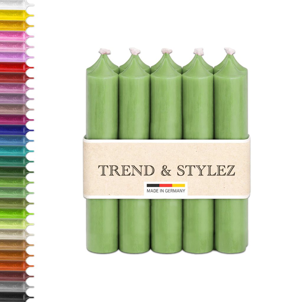 10 Bunte Spitzkerzen durchgefärbt 100x22mm | RAL Stabkerzen mit 8h+ Brenndauer | Ohne Tropfen & Rußen | Tafelkerzen für Leuchter | Made in Germany (Pastellblau)