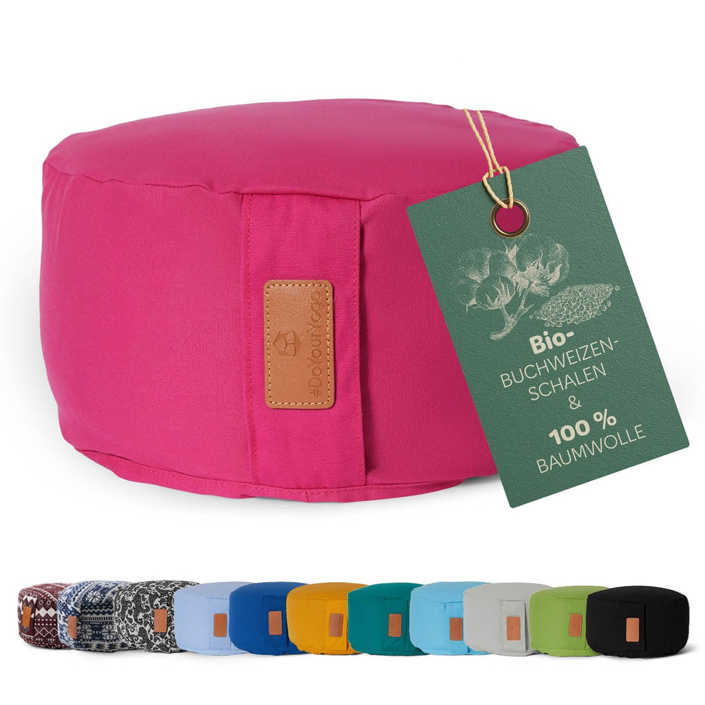 rundes Yogabolster 30cm x 15cm | Waschbarer Bezug |gefüllt mit Bio-Dinkelspelz (KBA) oder Bio-Buchweizenschalen (KBA) | Yoga Kissen für Yin Yoga & Meditation