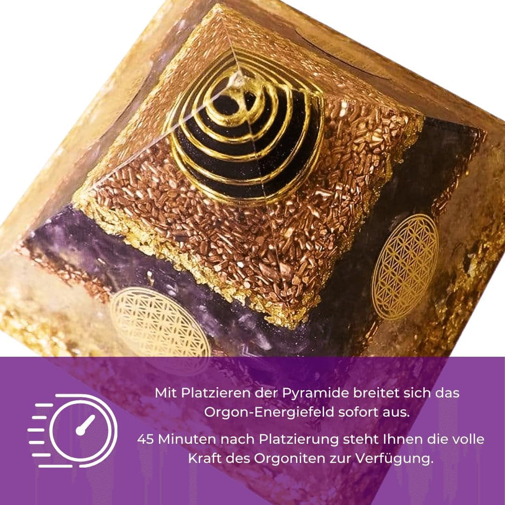 Orgonicart Orgonite Pyramid, Orgonite Pyramid, According to Wilhelm Reich with Amethyst and Rock Crystal, for Room Harmonisation and Protection Against Negative Energies, 5G, WiFi, Electrosmog