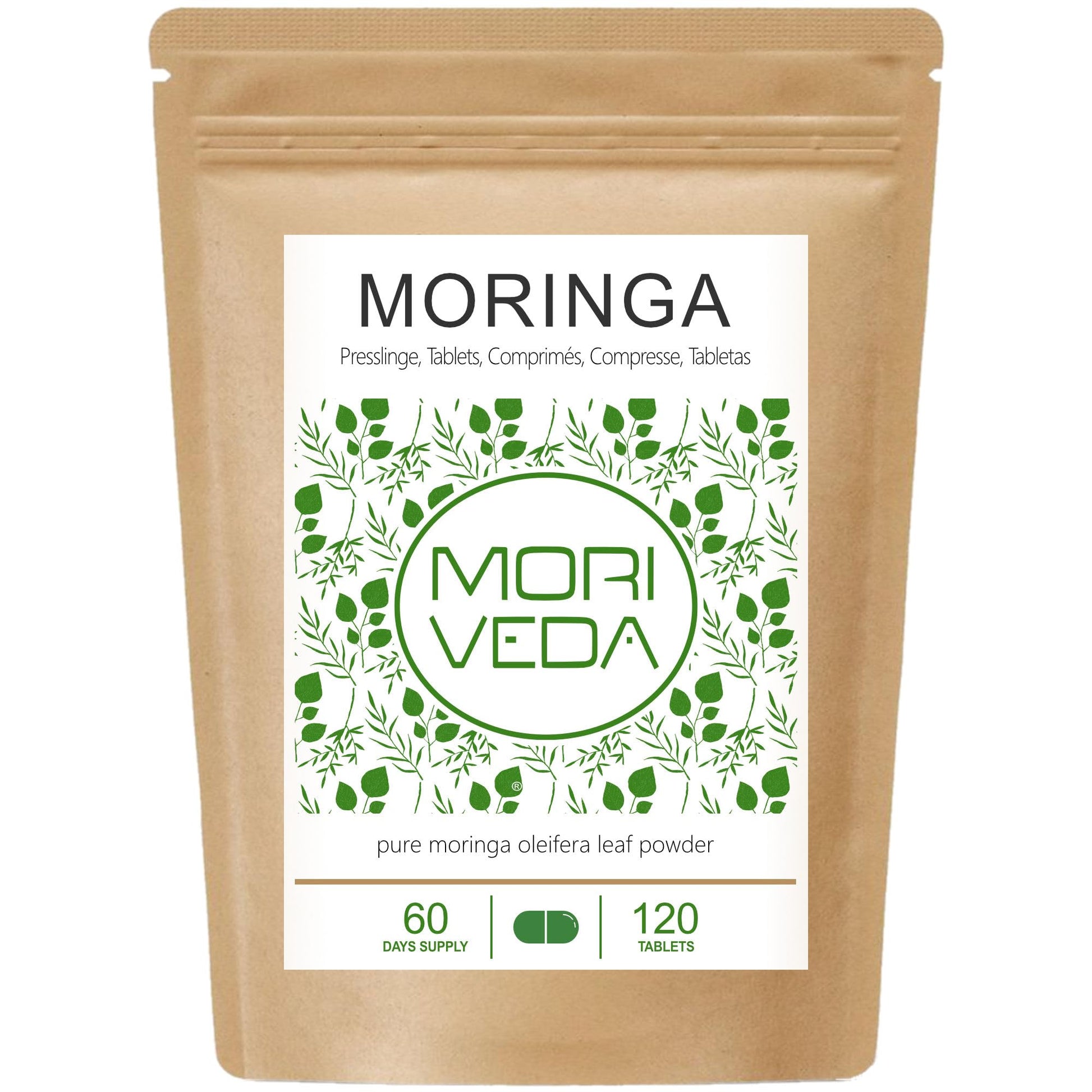 Moringa Energy Tabletten 3800mg - 180 Tage Vorrat - Moringa hochdosiert, mit Vitaminen, Proteinen & Aminosäuren in Ayurveda Spitzen-Qualität - Vegan & Glutenfrei - von MoriVeda - 360 Presslinge
