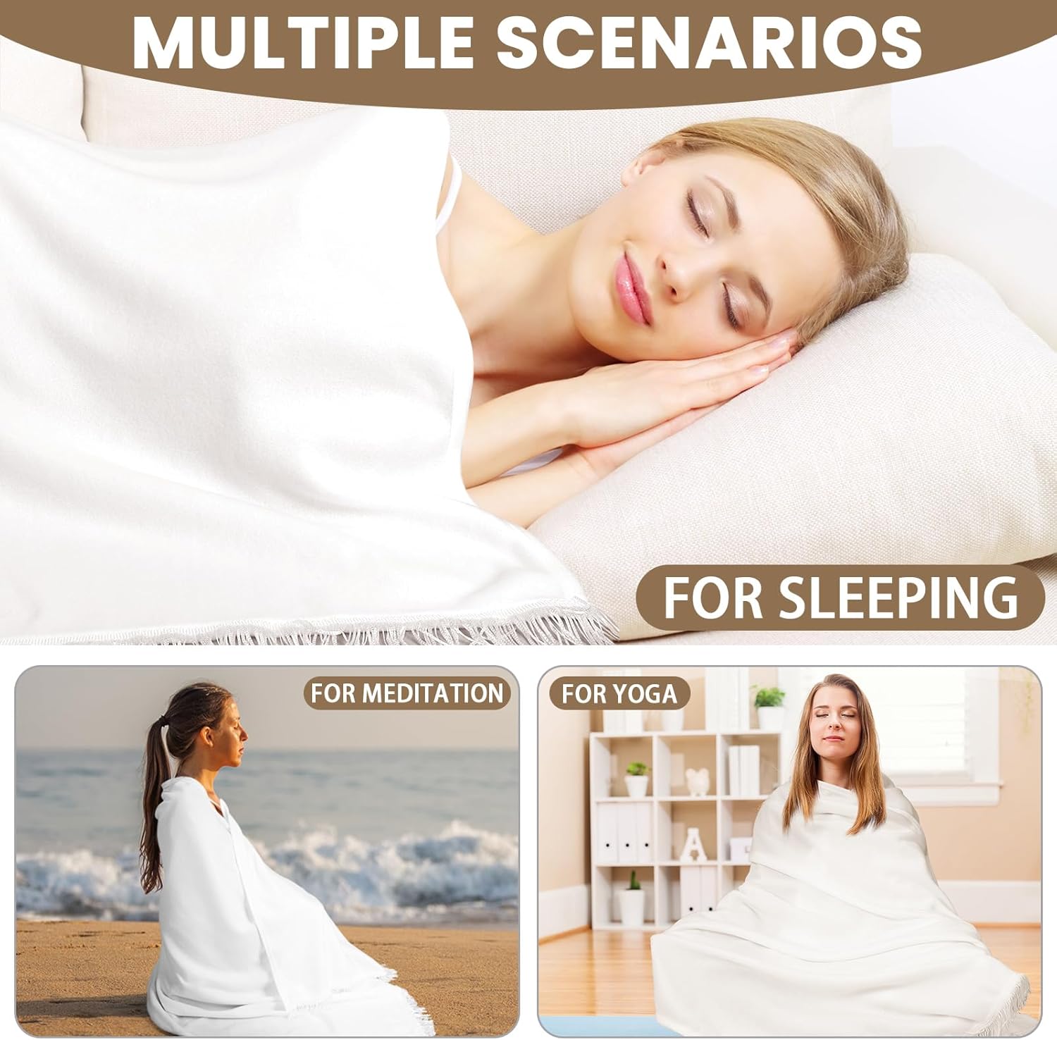 Shihanee Oversize Meditation Wrap Shawl Blanket 96'' x 53'' Large Soft Prayer Scarf Stole for Yoga Meditation Retreats Travel Men Women