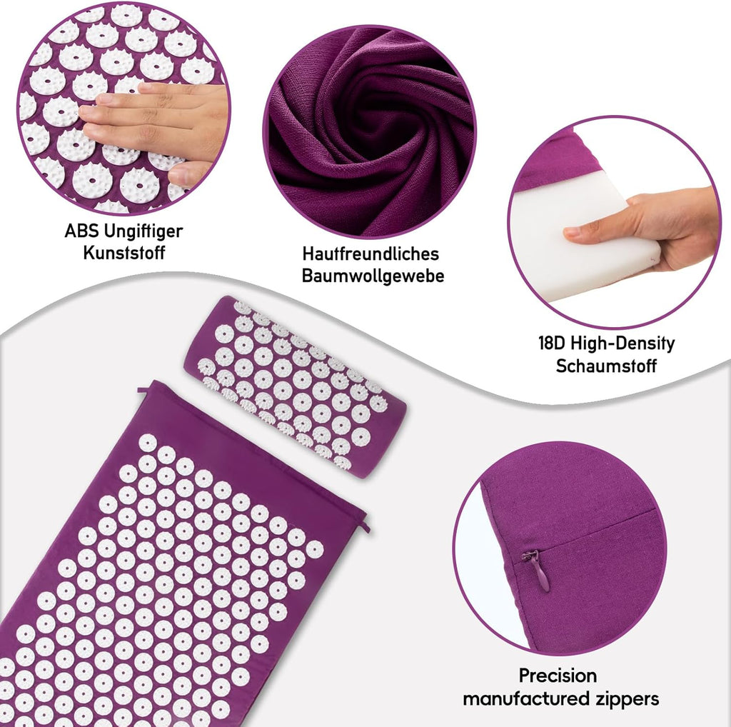 Acupressure Mat, Acupuncture Mat, Acupressure Mat for Relief of Neck and Back Pain, Acupressure Mat with Muscle Relaxation and Stress Relief, Shiatsu Mat for Sciatica Relief, Purple White
