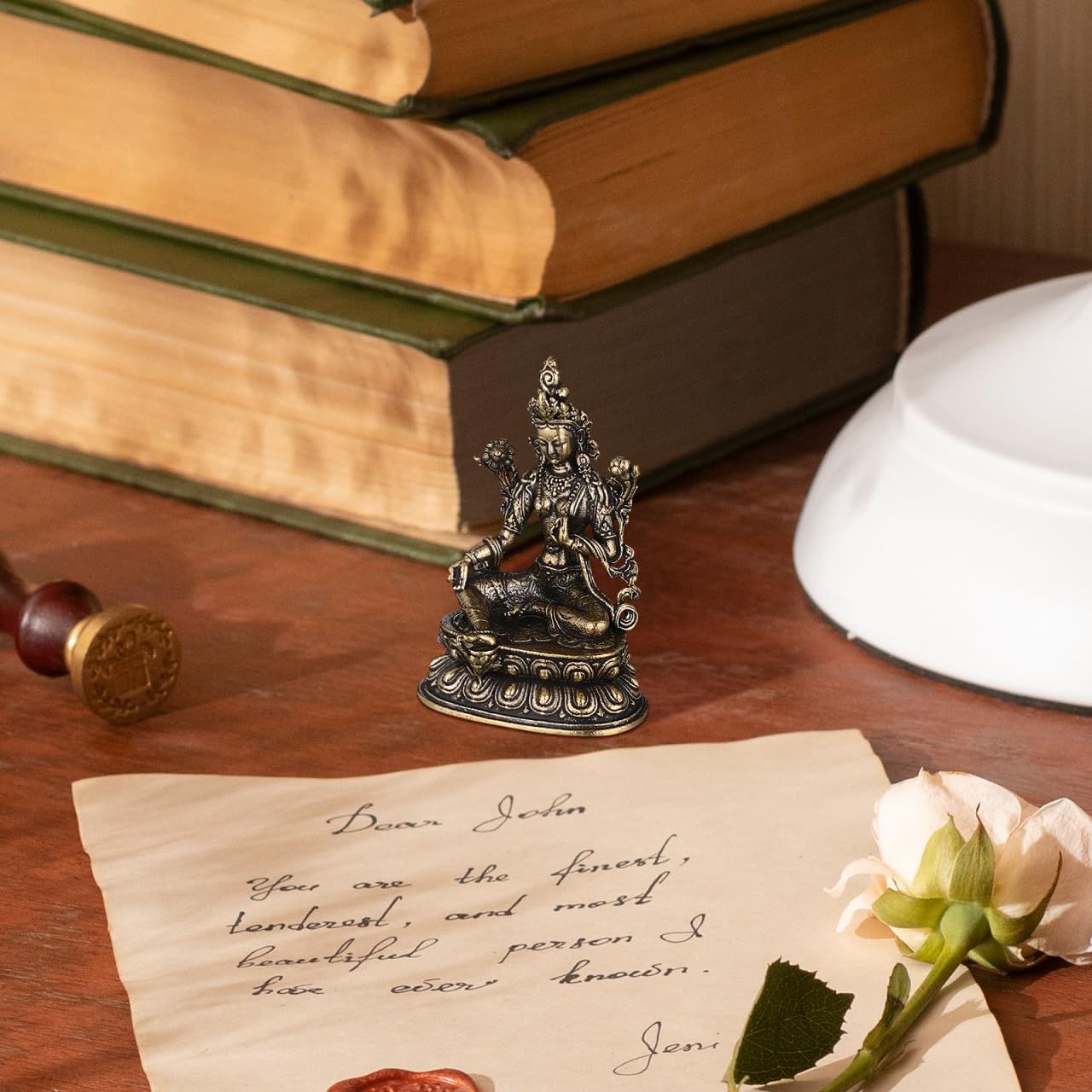 MAGICLULU Tara Buddha Statue Messing Skulptur Dekoration Home Office Figur Buddha Messing Skulptur Tara Statue