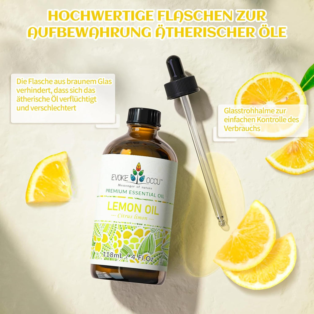 EVOKE OCCU Lemon Essential Oil 118 ml, Pure Lemon Oil for Home Diffuser, Massage, House Cleaning, 4 fl oz