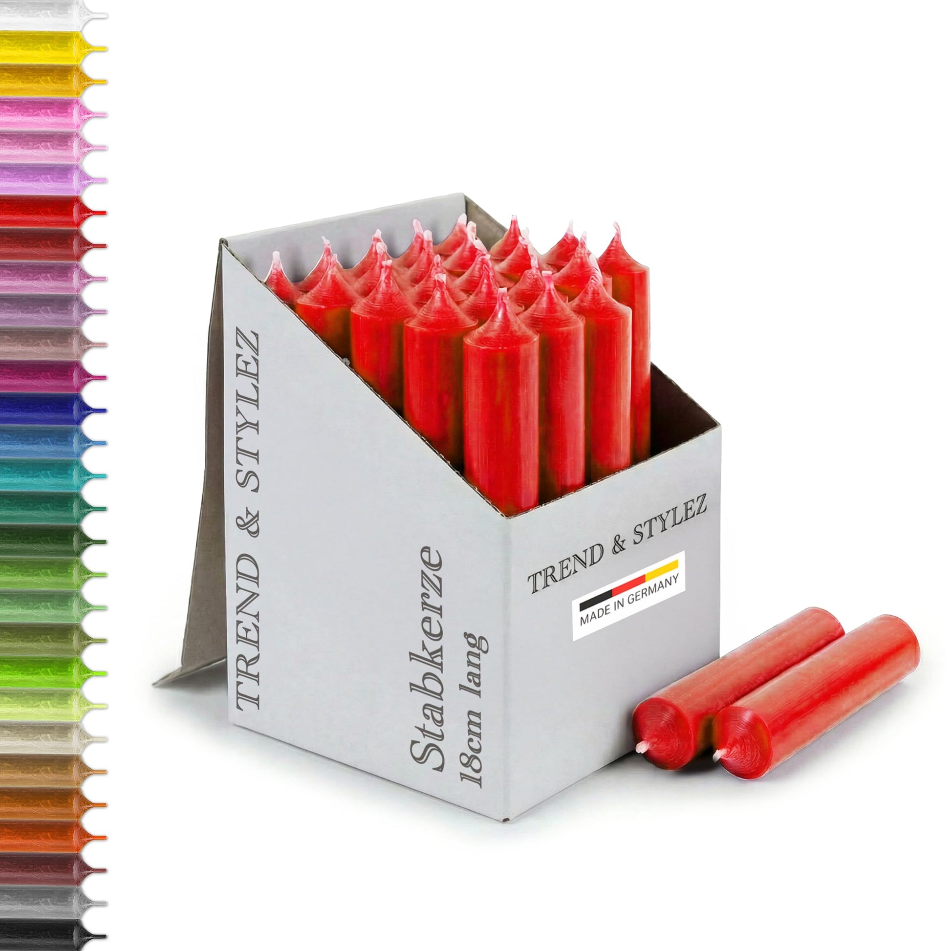 25 Stabkerzen 180mm x 22mm | Durchgefärbte Spitzkerzen | 8+ Stunden Brenndauer | Made in Germany - Ohne Tropfen & Rußen | RAL-Zertifizierte Tafelkerzen unparfümiert (Grün)