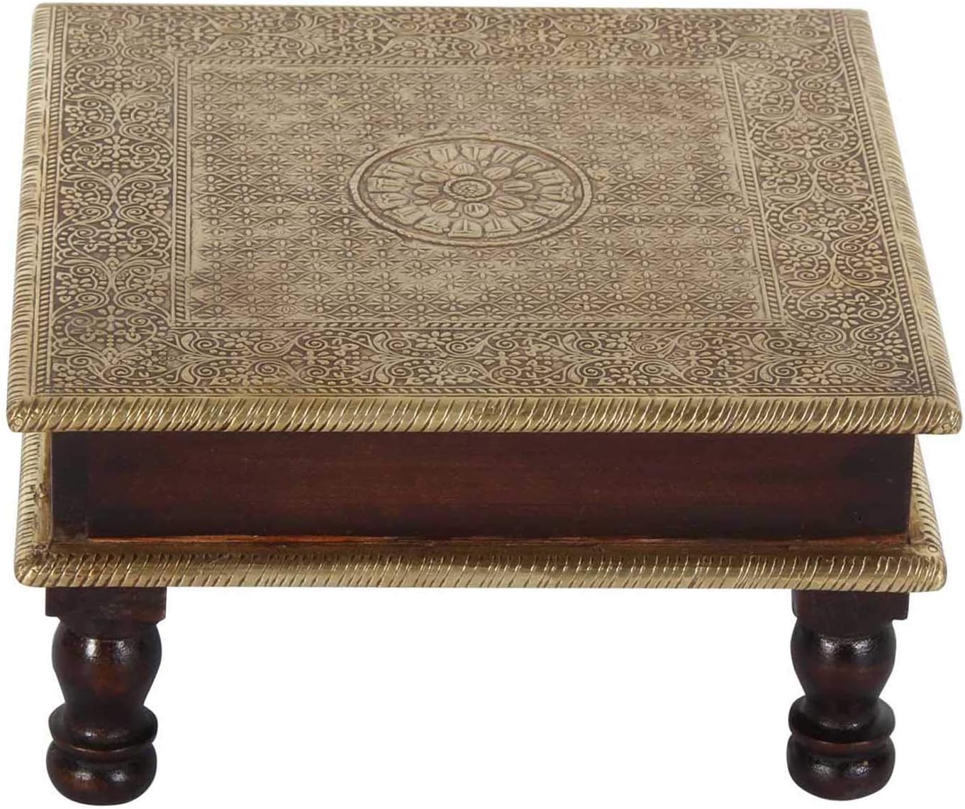 Casa Moro Oriental Stool Side Table Aroon L Made of Wood with Fine Brass Inlaid 30 x 30 x 15 cm (W x D x H) Crafts from the Orient Bajot Table Gold Brown MA25-70
