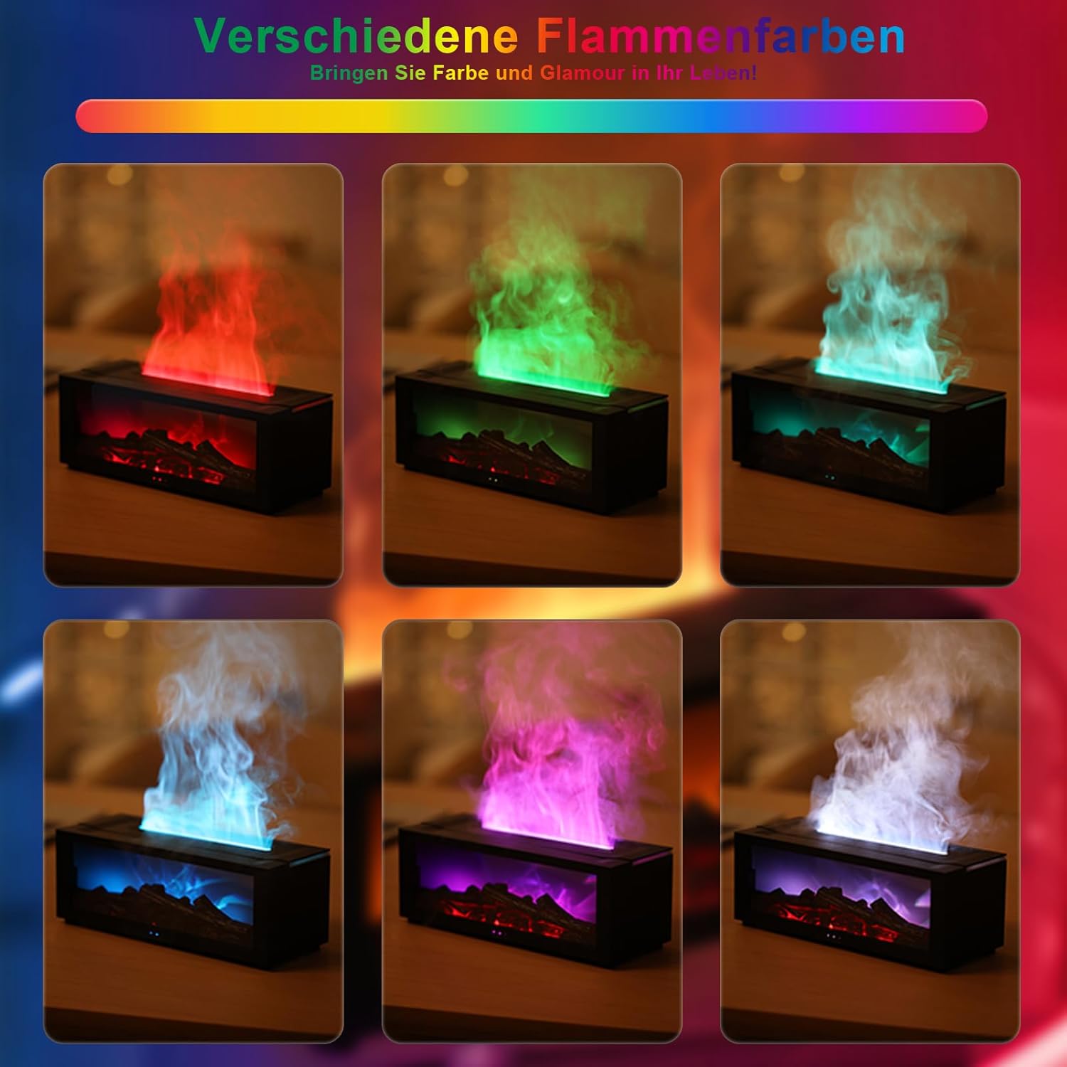 Holwim Aroma Diffuser mit LED Kamin, Duftöl Diffusor für Ätherische Öle mit 7-Farben-Licht Flammeneffekt, 150ml Luftbefeuchter mit Fernbedienung, 4 Timer, Wasserlose Abschaltautomatik (Schwarz)