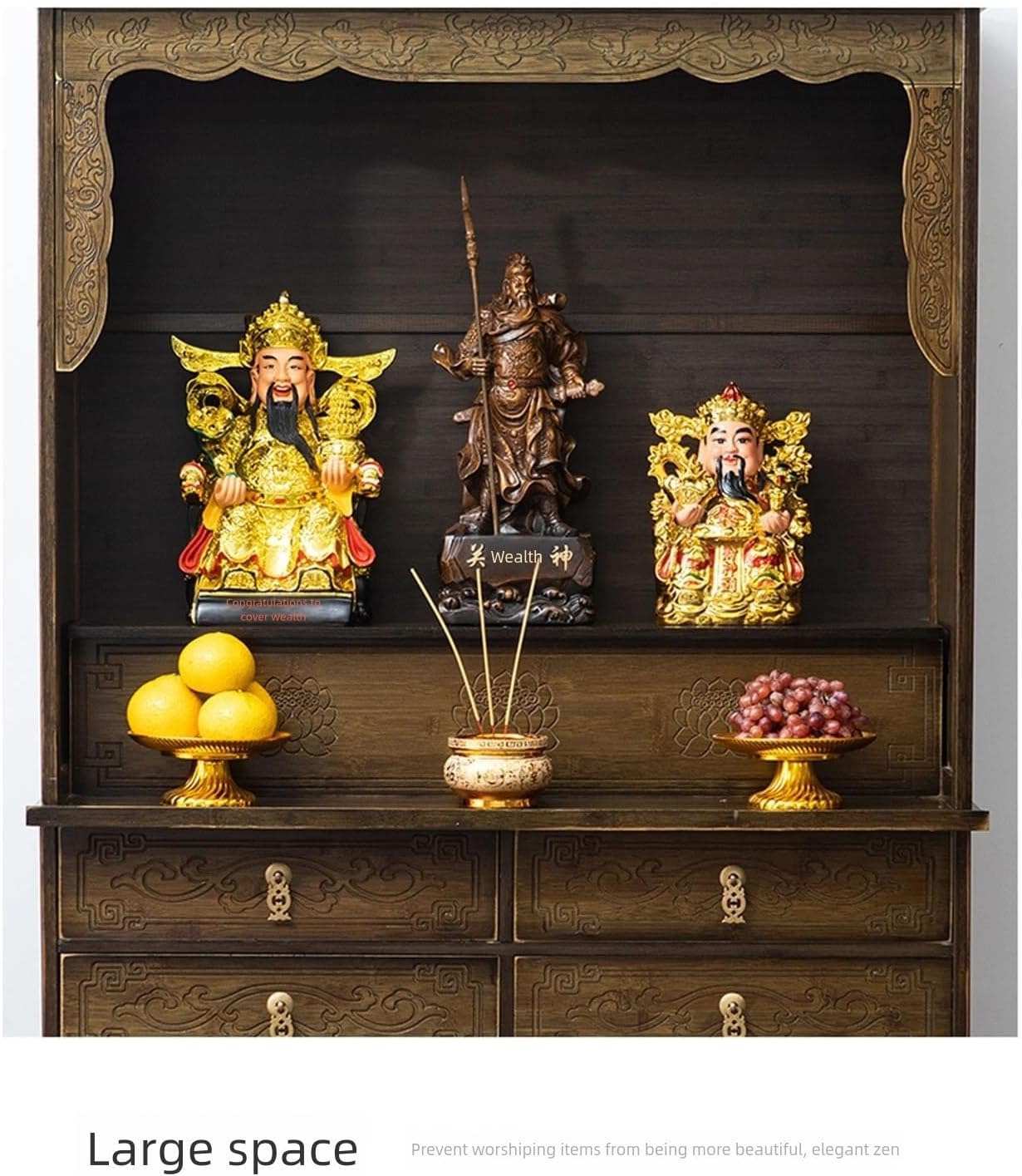 Altartisch im chinesischen Stil mit Lotusschnitzerei – Aufbewahrungsschrank aus Bambus for Meditation, Gebetspräsentation, Heimdekoration(60 * 36 * 186cm/23 * 14 * 73in)