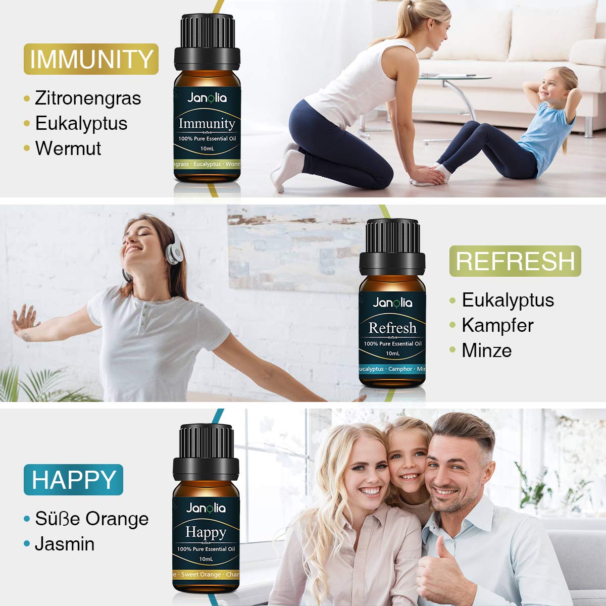 Janolia ätherisches Öle Set, Upgrade-Paket,Reines Natürliche Duftöle Set für Diffuser Entspannung Schlaf verbessern