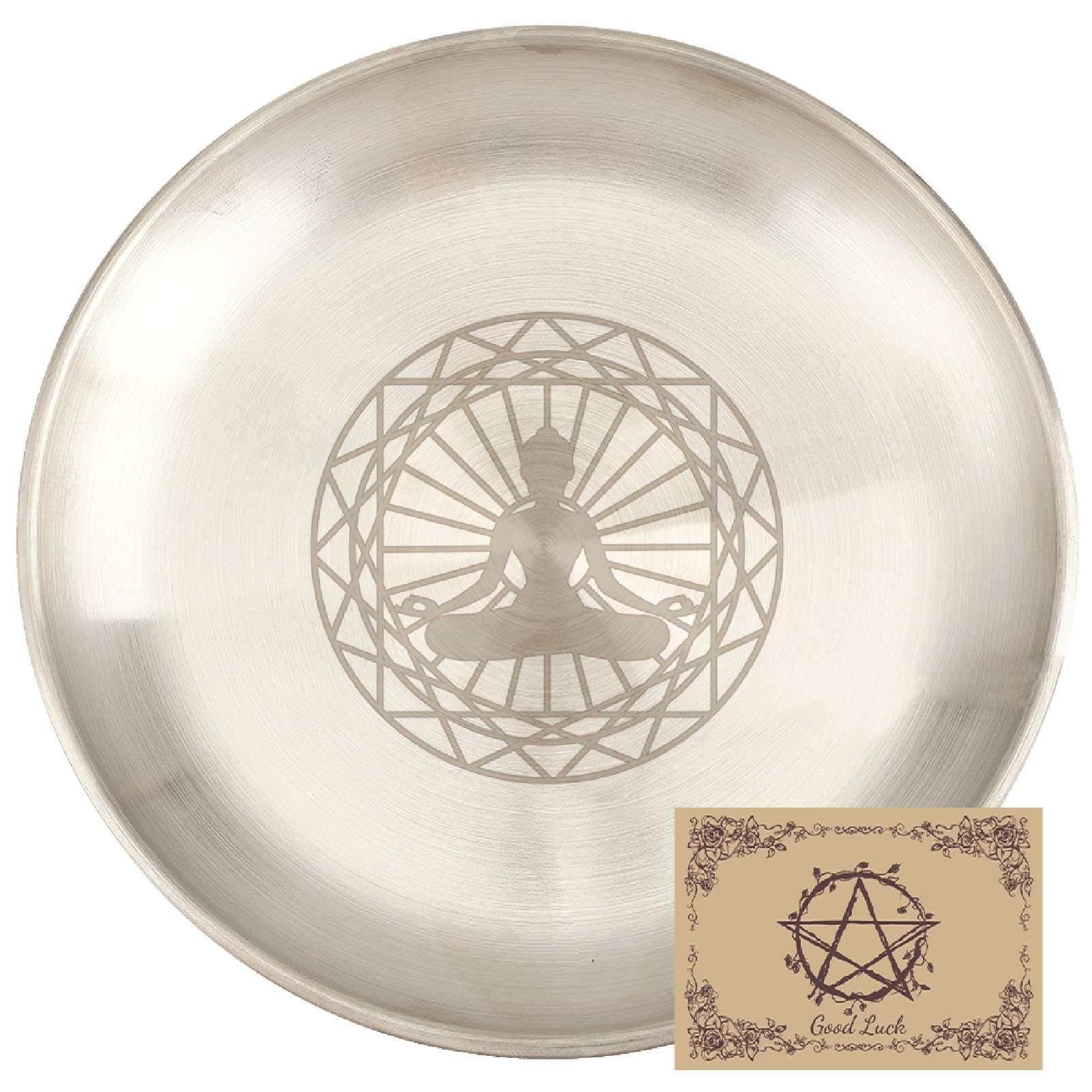 CREATCABIN Kreuz Opferschale Altar Ritualplatte Edelstahl Goldene Kristall Aufbewahrung Flache Schale Rundes Tablett Gebetsschale Kerzenhalter Schmuckschale Zum Räuchern Räuchergefäß 14x14cm