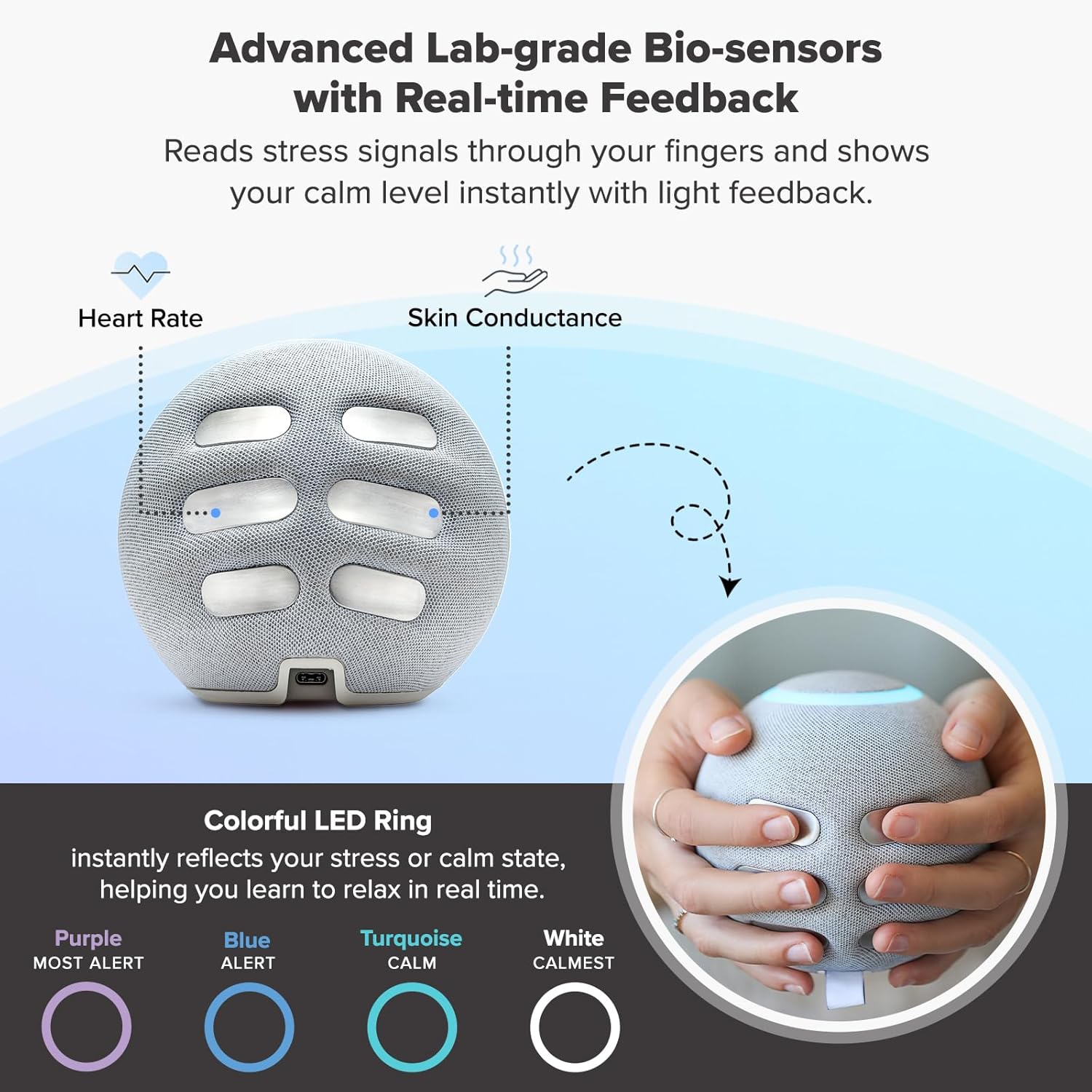 Reflect Orb: Smart Tracker for Stress Relief & Mental Health. Biofeedback Device to Enhance Focus, Reduce Anxiety, Support ADHD, Master Meditation & Mindfullness, Emotional Regulation Self-Care Gift