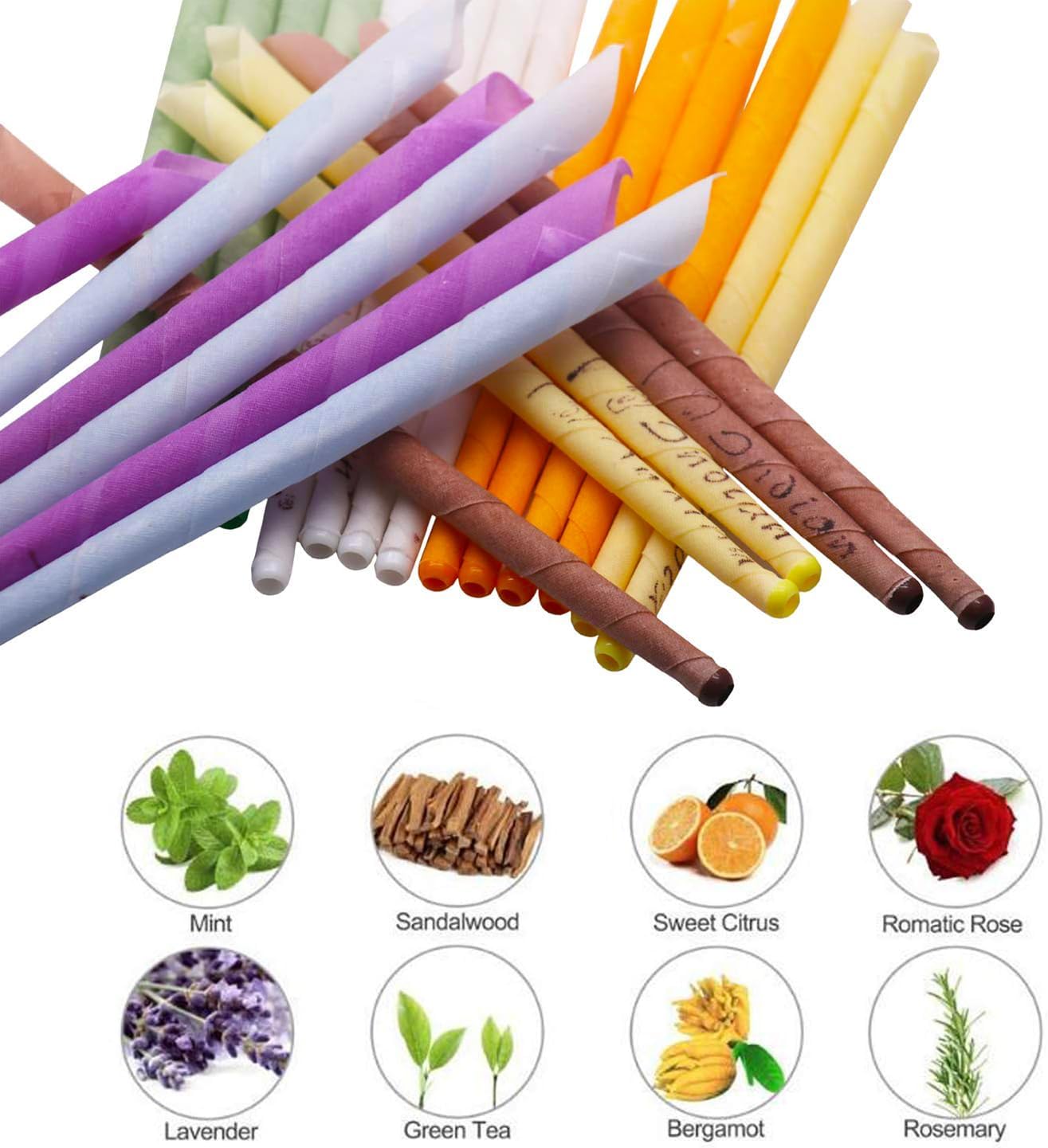 Natürliche Ohrkerzen,32 Stück (8 Farben), Zylinderduft, hohle Kegelkerzen mit 16 Schutzscheiben