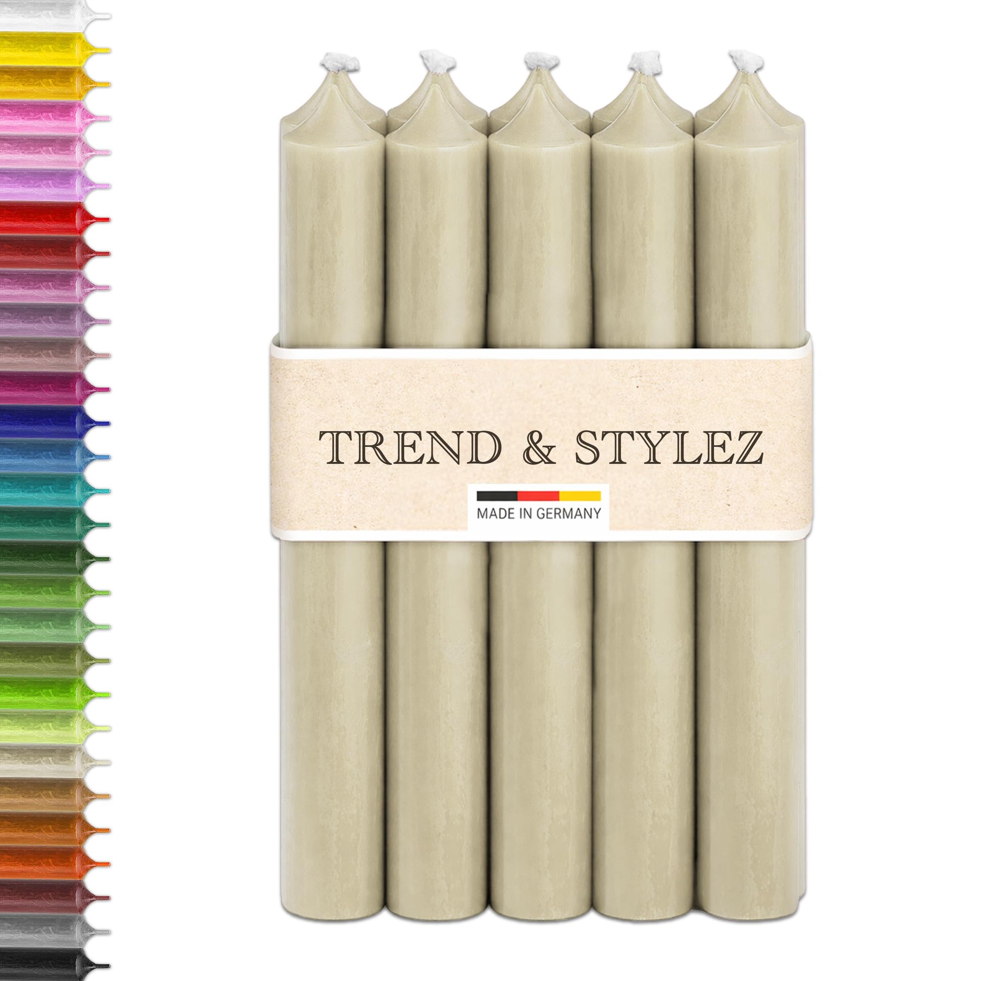 10 Spitzkerzen durchgefärbt (180x22mm) | RAL Stabkerzen mit 8h+ Brenndauer | Ohne Tropfen & Rußen | Tafelkerzen für Leuchter | Made in Germany (Natur)