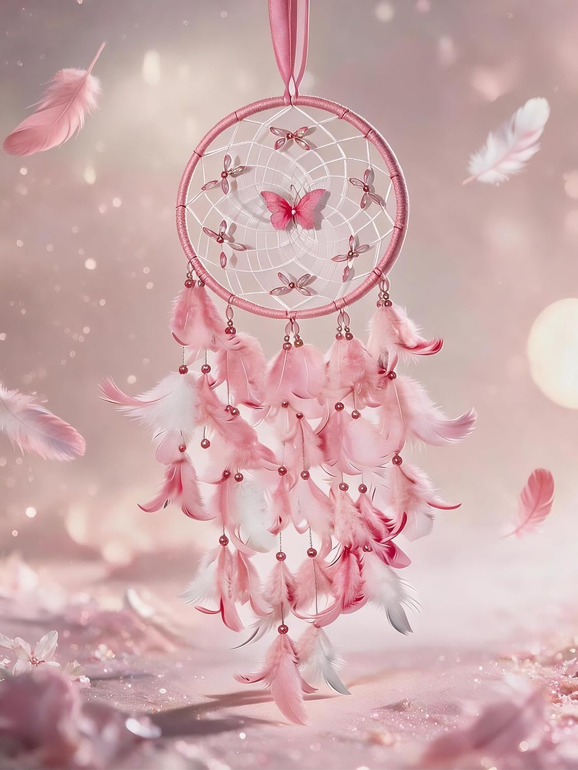 Dream Catcher for Girls,Pink Wall Decor,Decorative Box with Raffia