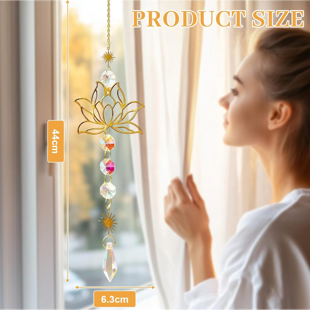 Lotus Crystal Sun Catcher, 11 x 8 x 2.5 cm, Premium Sun Catcher, Crystal & Sun Catcher, Elegant Lotus Pendant & Wind Chime, Perfect Window Decoration, Hanging for Home, Office