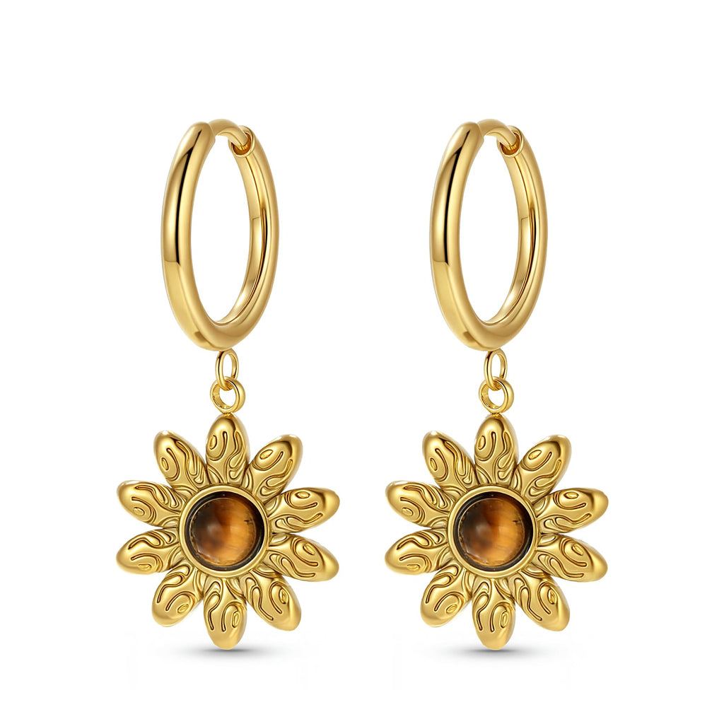 Boho Vintage Ohrringe Gold hängend Damen Creolen mit Naturstein Anhänger Hängeohrringe Klein Elegant