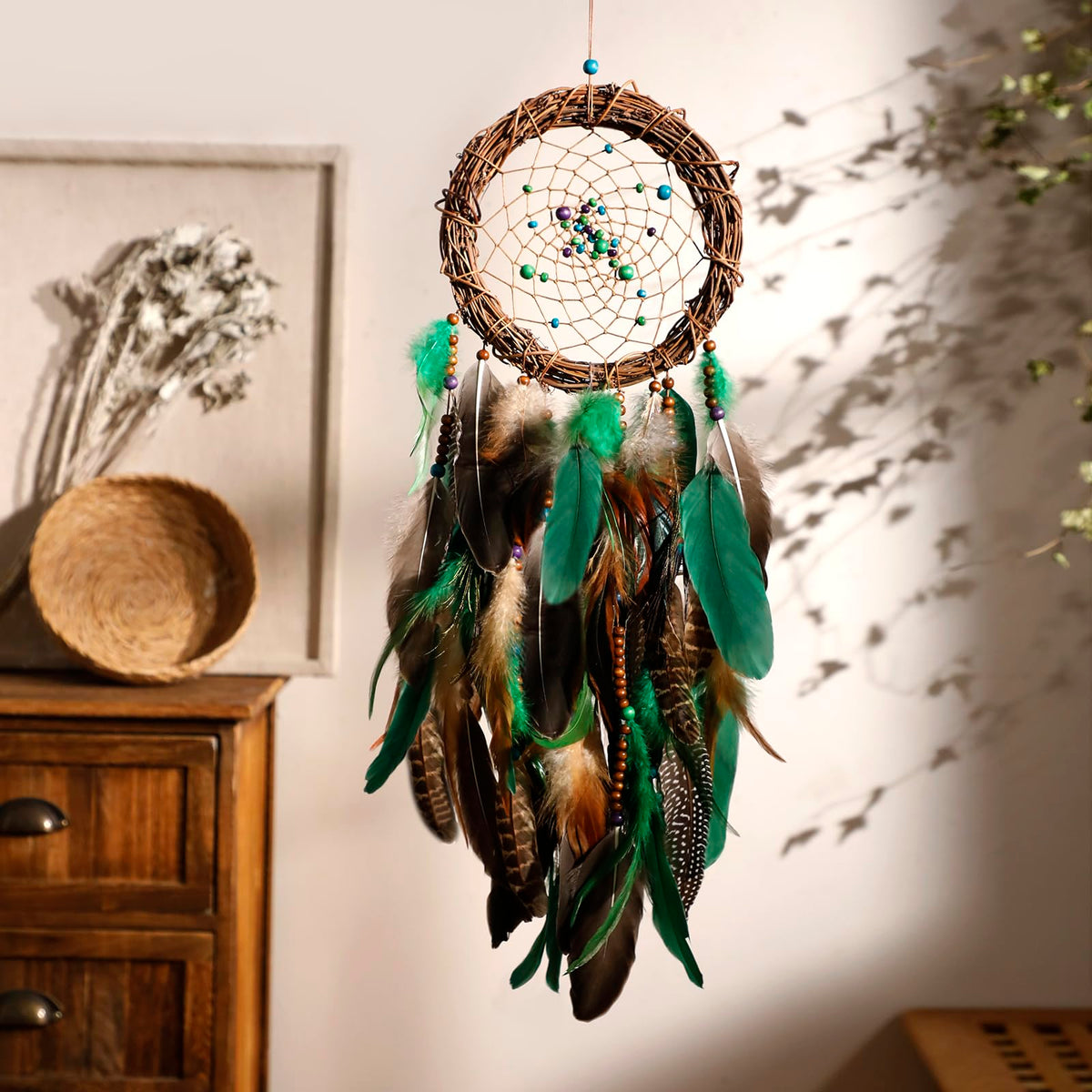 Artilady Dream Catcher Rattan Wall Decor Boho Goose Feather Native American