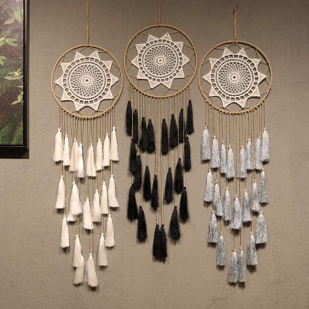 Artilady Macrame Dream Catcher Wall Hanging, White Large Boho Bedroom Decor