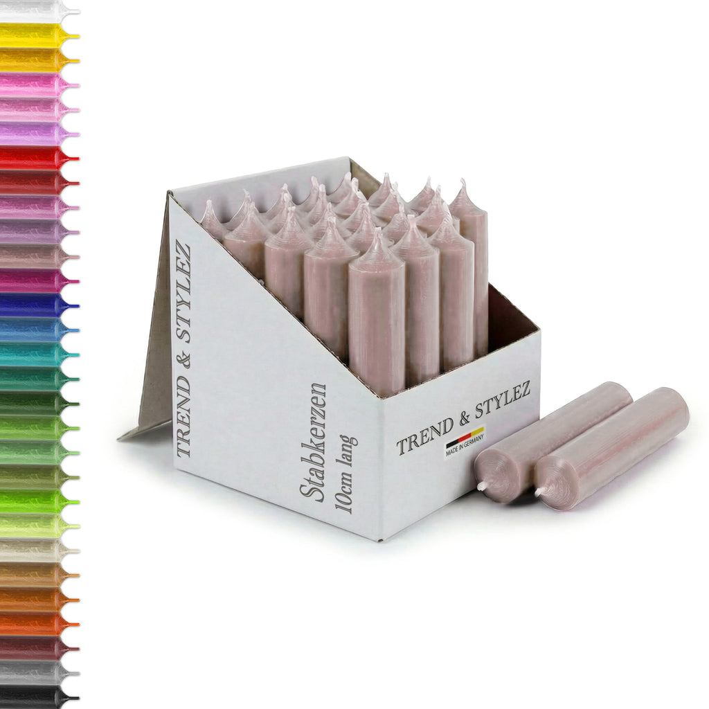 25 kurze Stabkerzen durchgefärbt 100x22mm | RAL Tafelkerzen mit 4h Brenndauer | Ohne Tropfen & Rußen | Leuchterkerzen für Deko | Made in Germany (Pink)