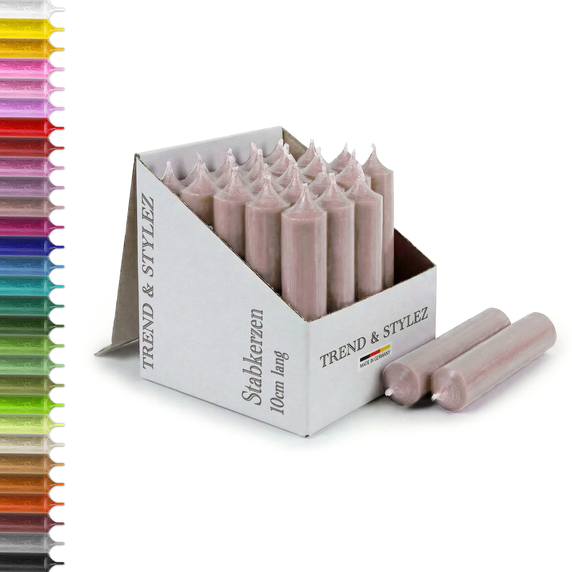 25 kurze Stabkerzen durchgefärbt 100x22mm | RAL Tafelkerzen mit 4h Brenndauer | Ohne Tropfen & Rußen | Leuchterkerzen für Deko | Made in Germany (Pink)