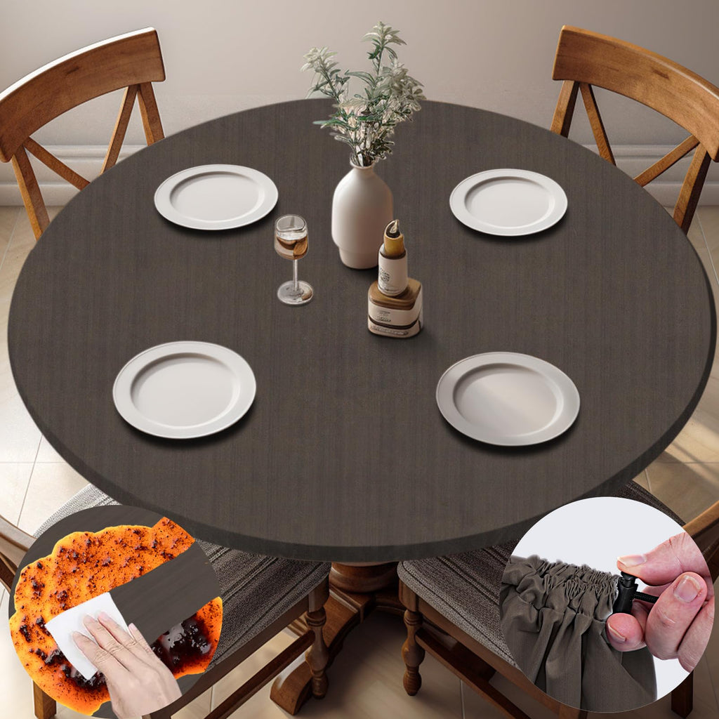 opstellen Fitted Round Tablecloth Waterproof Table Cloth Vinyl Indoor Outdoor Circle Cover for 36-44" Tables Dining Kitchen Apartment Home Party Gear Gifts Summer Fall Patio Picnic Camping Essentials
