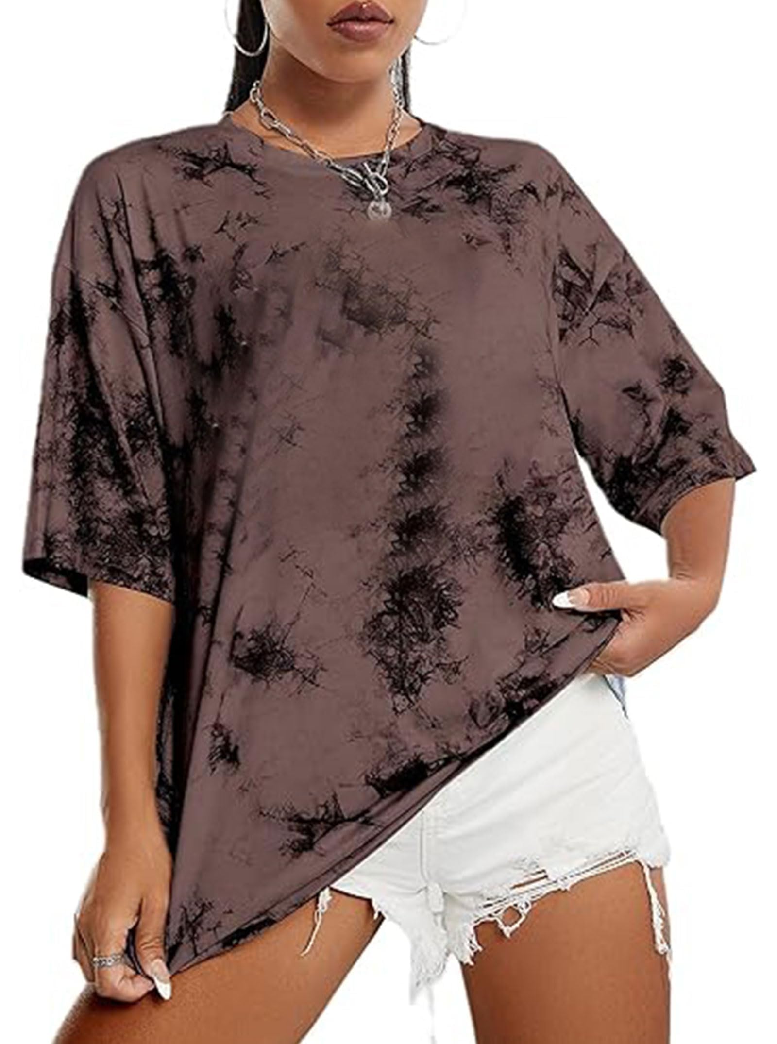 Remidoo Women's Casual Oversized T Shirt Short Sleeve Graphic Tee Letter Tie Dye Shirts